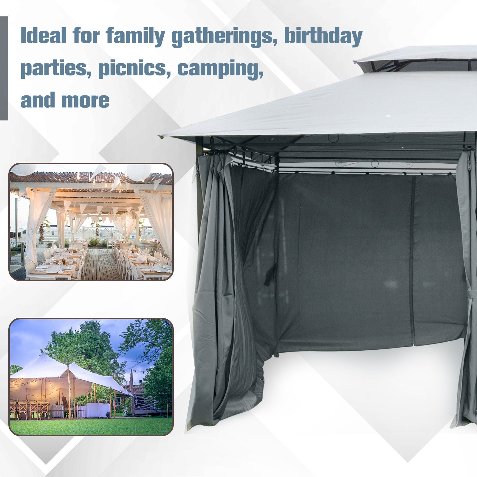 Outsunny - Patio Gazebo, Outdoor Gazebo Canopy Shelter With Curtains, Vented Roof, Steel Frame For Garden, Lawn, Backyard And Deck, - Sage Gray - Best Buy Furniture