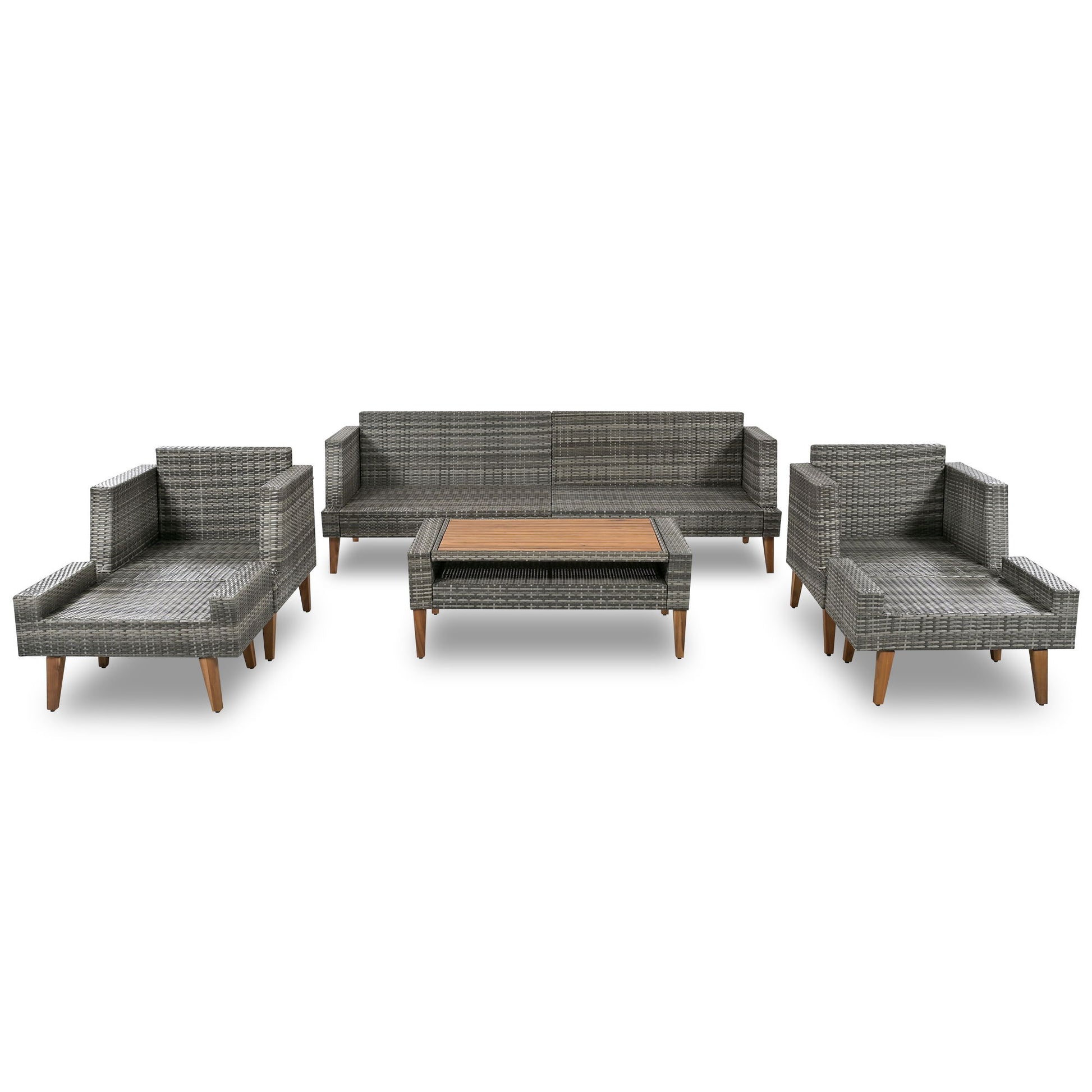 6 Pieces All Weather Sofa Set, Outdoor Rattan Sofa With Double Cushions - Best Buy Furniture