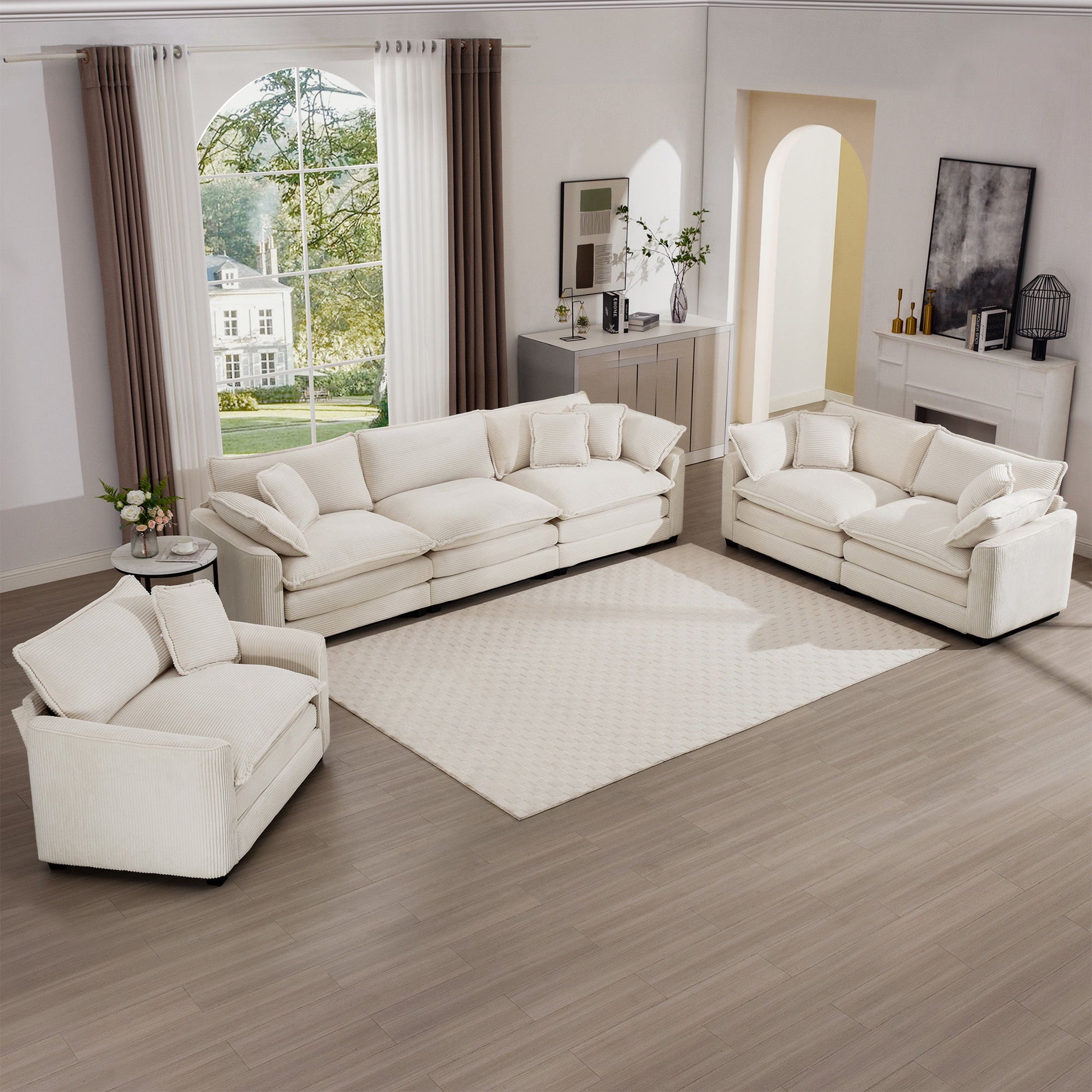 Elegant Corduroy Oversized Sectional Sofa Set With Deep Seats And Flexible Layout - Best Buy Furniture