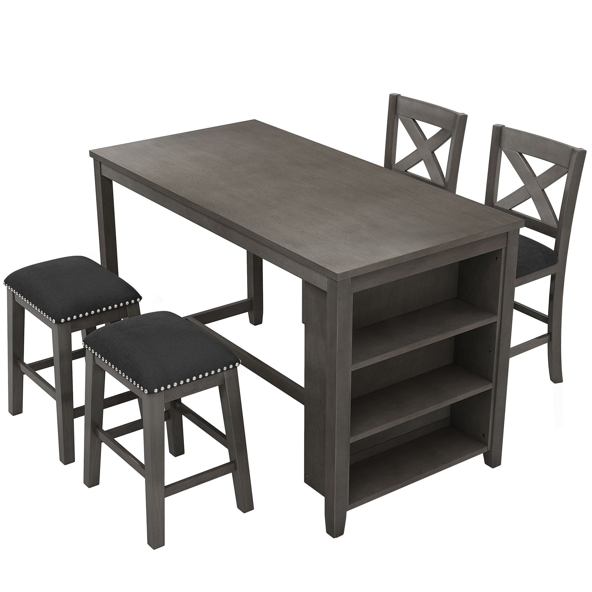 5 Pieces Counter Height Rustic Farmhouse Dining Room Wooden Bar Table Set With 2 Stools And 2 Chairs - Best Buy Furniture