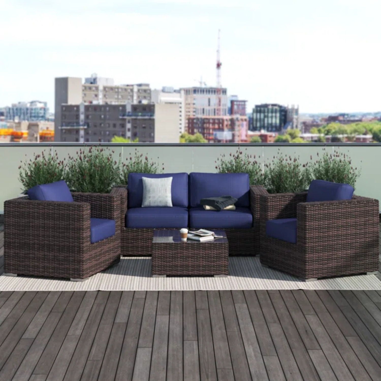Wicker Seating Group Set With Table And Cushions - Best Buy Furniture