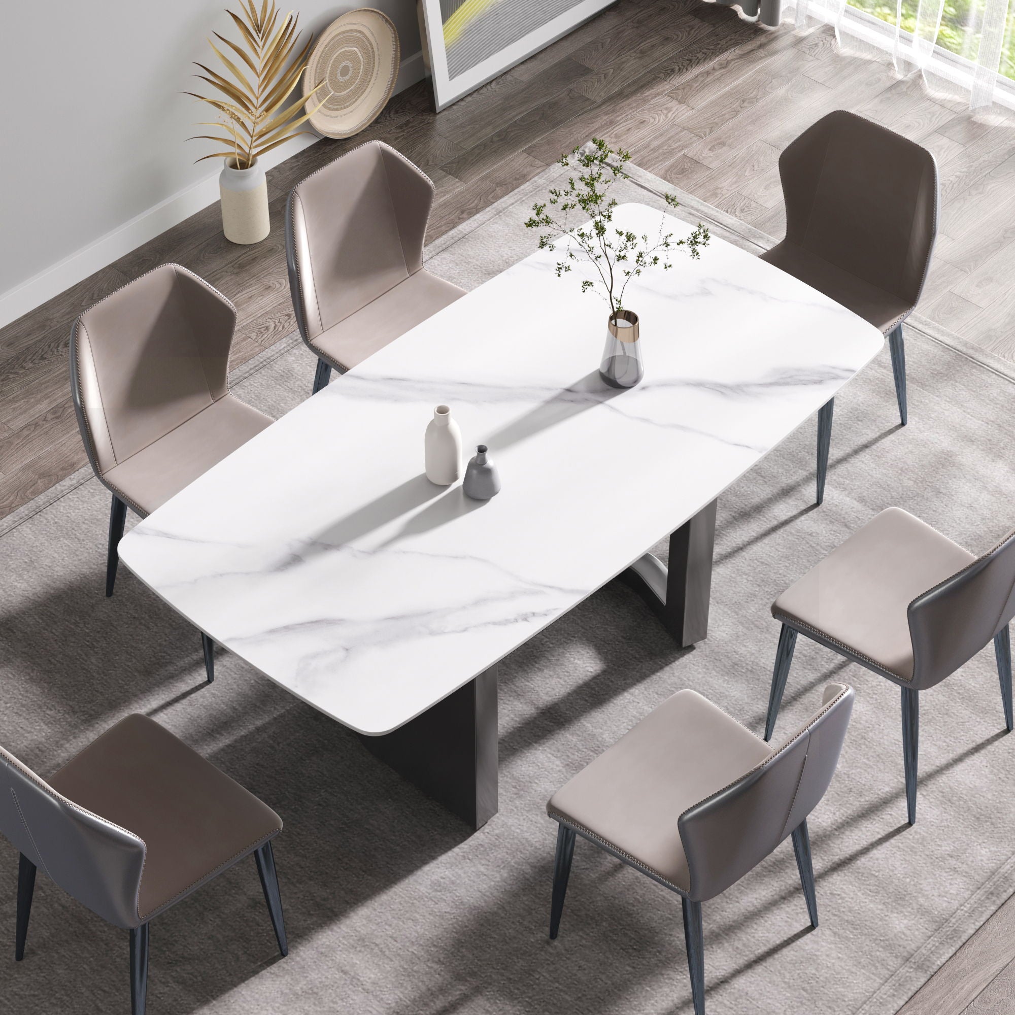 70.87" Modern Artificial Stone White Curved Black Metal Leg Dining Table - White / Black - Best Buy Furniture