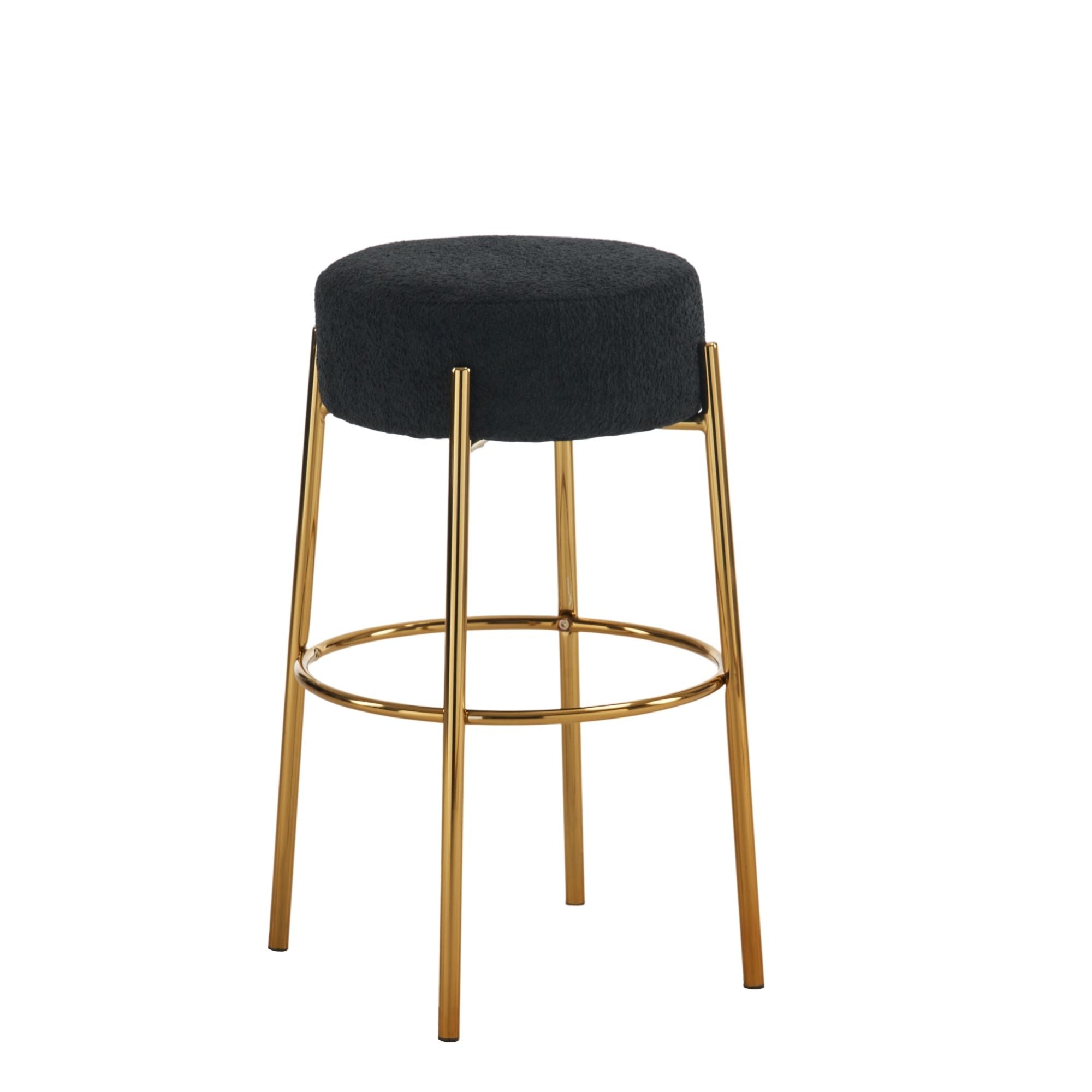 Round High Bar Stools (Set of 2), Contemporary Upholstered Dining Stools For Kitchens, Coffee Shops And Bar Stores - Gold Legs - Best Buy Furniture