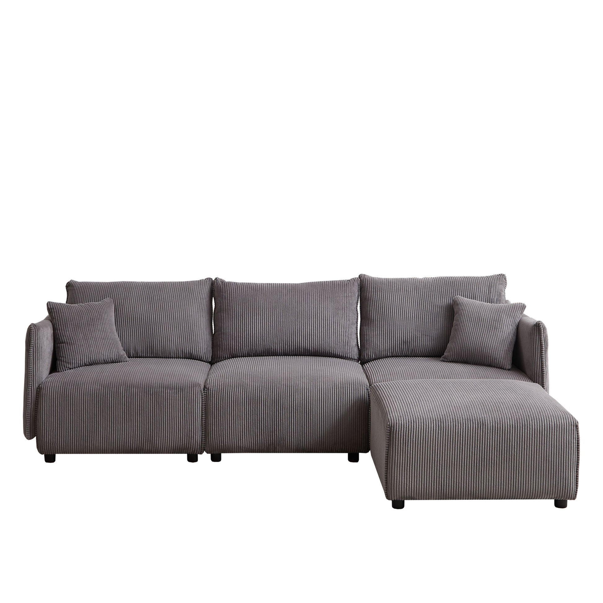 Modern Minimalist Corduroy Combination Sofa With 2 Comfort Cushions With USB & C Charging Ports - Best Buy Furniture