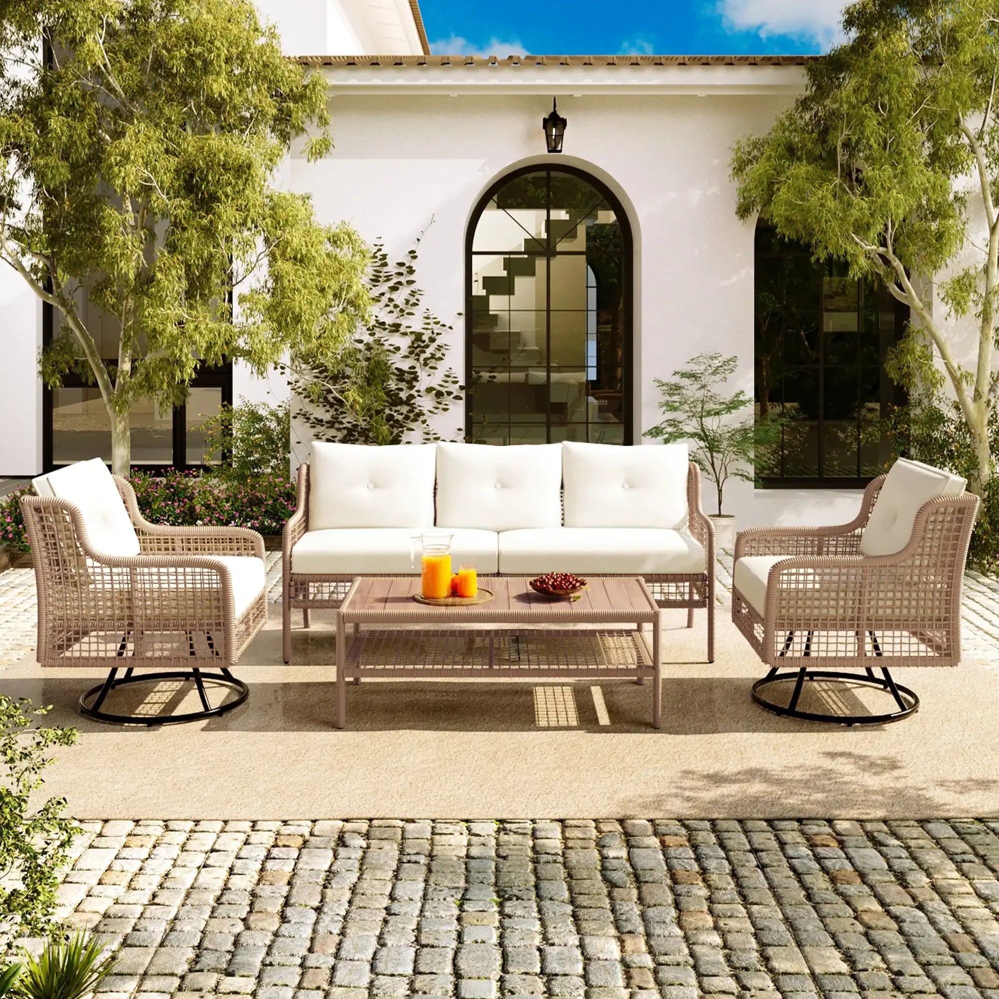 4 Piece Sectional Rattan Patio Furniture Set with Swivel Chairs - Best Buy Furniture