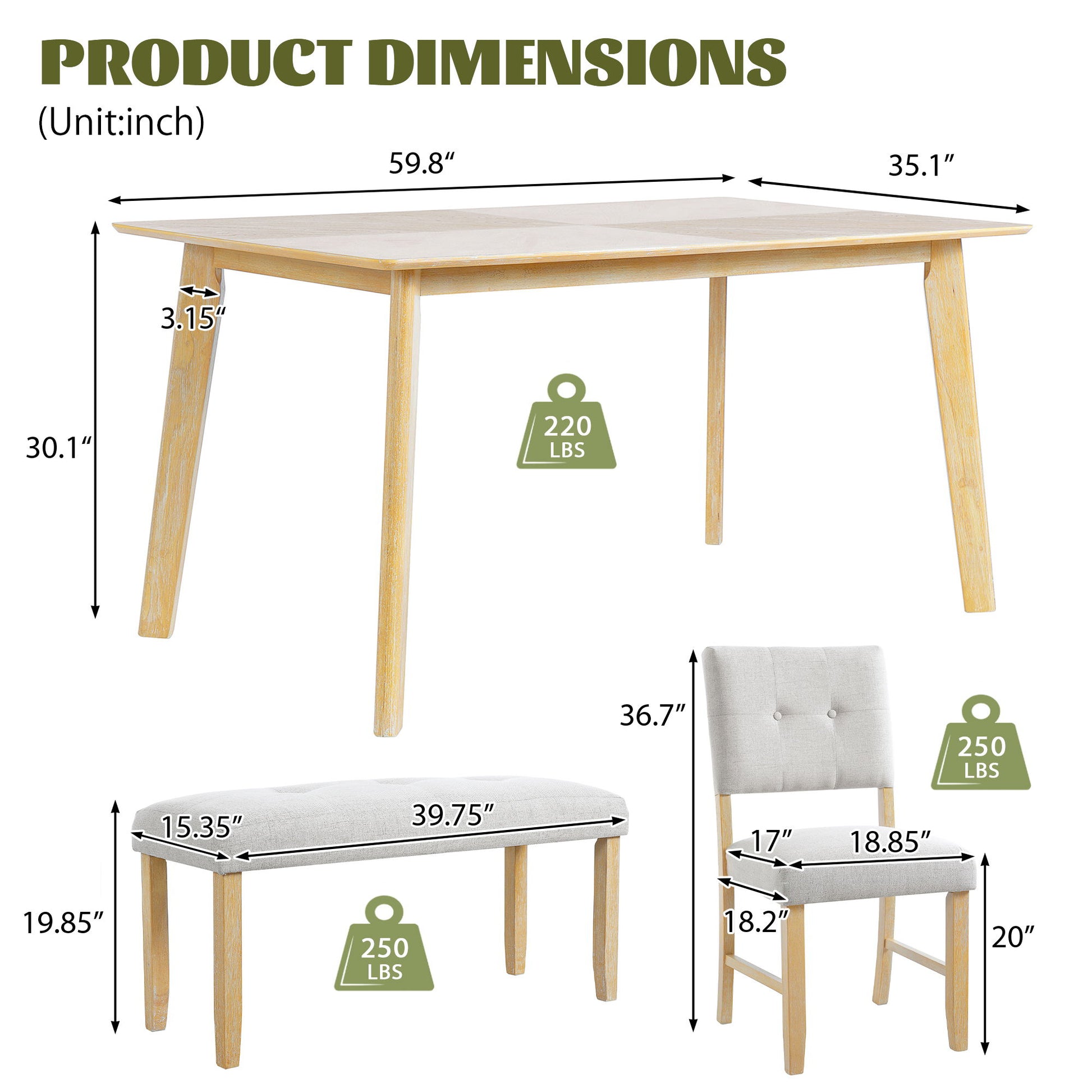 Rustic Farmhouse Dining Room Rectangular Table With 4 Upholstered Chairs And Bench - Best Buy Furniture