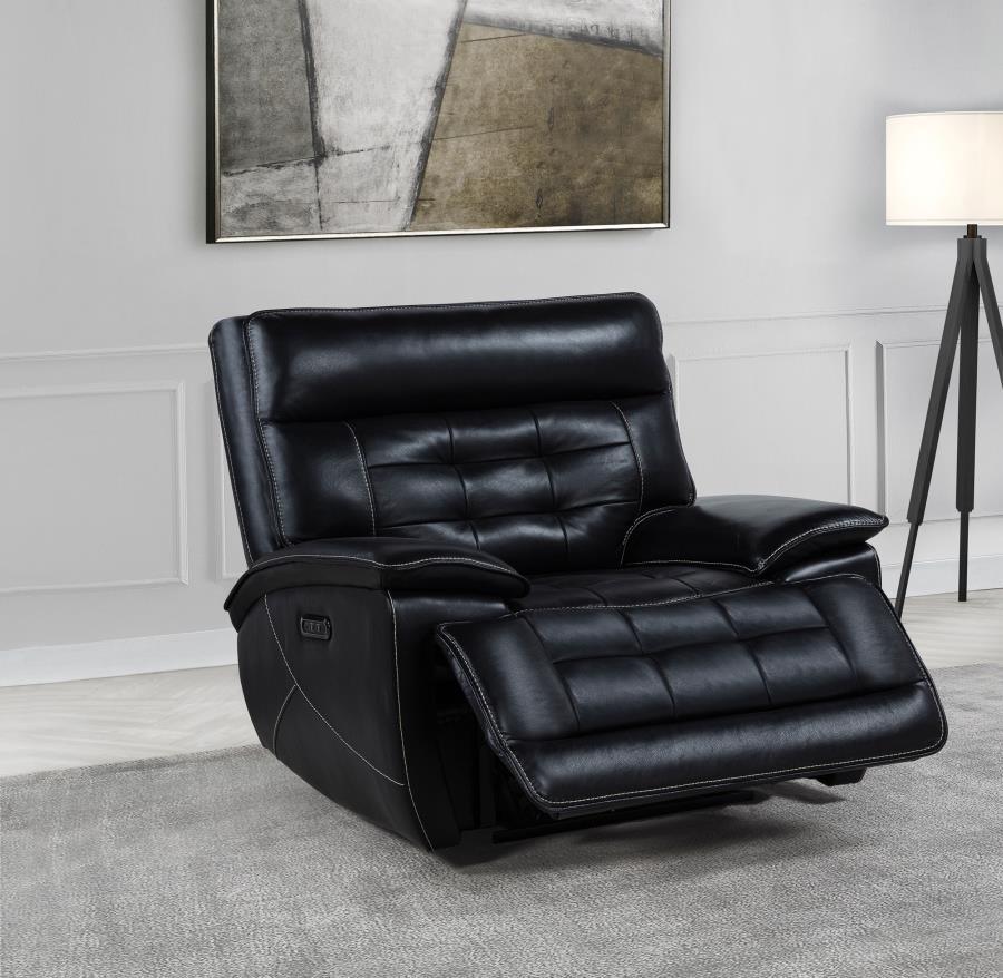 Hewitt - Leather Upholstered Dual Power Recliner Chair - Black - Best Buy Furniture