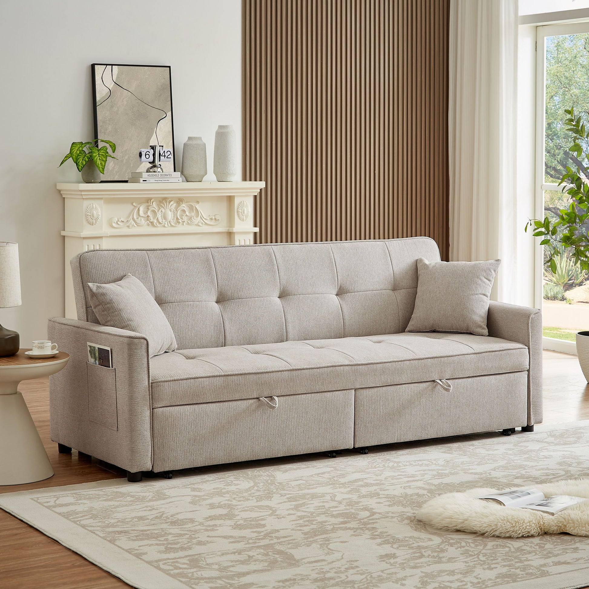 3 In 1 Convertible Sleeper Sofa Bed, Reclining Backrest, Pillows, Pockets - Best Buy Furniture