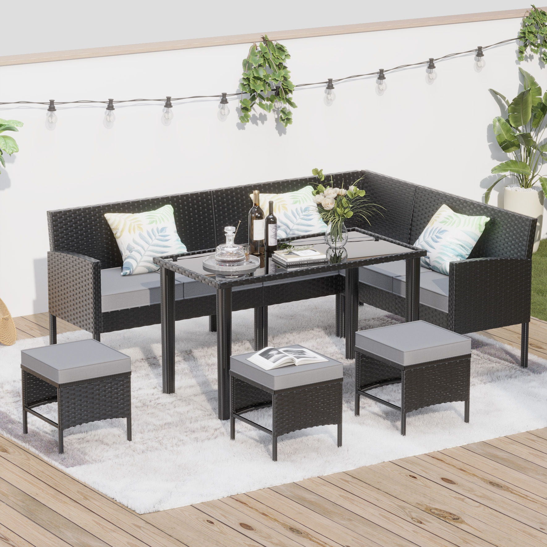 7 Piece Outdoor Furniture Set Waterproof Cushions Glass Table - Best Buy Furniture