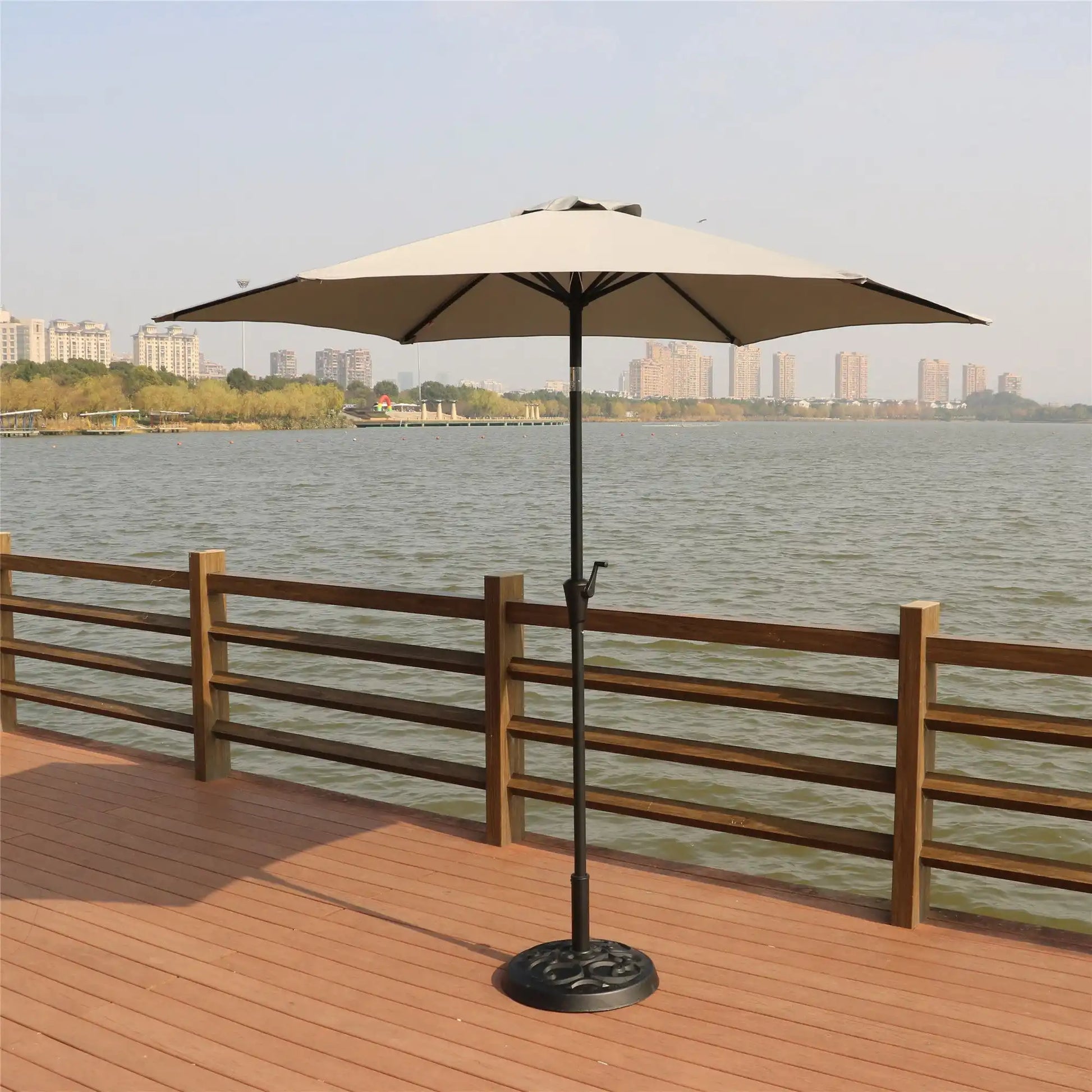 8.8' Outdoor Aluminum Patio Umbrella, Market Umbrella With 33 Pounds Round Resin Umbrella Base Lift - Best Buy Furniture