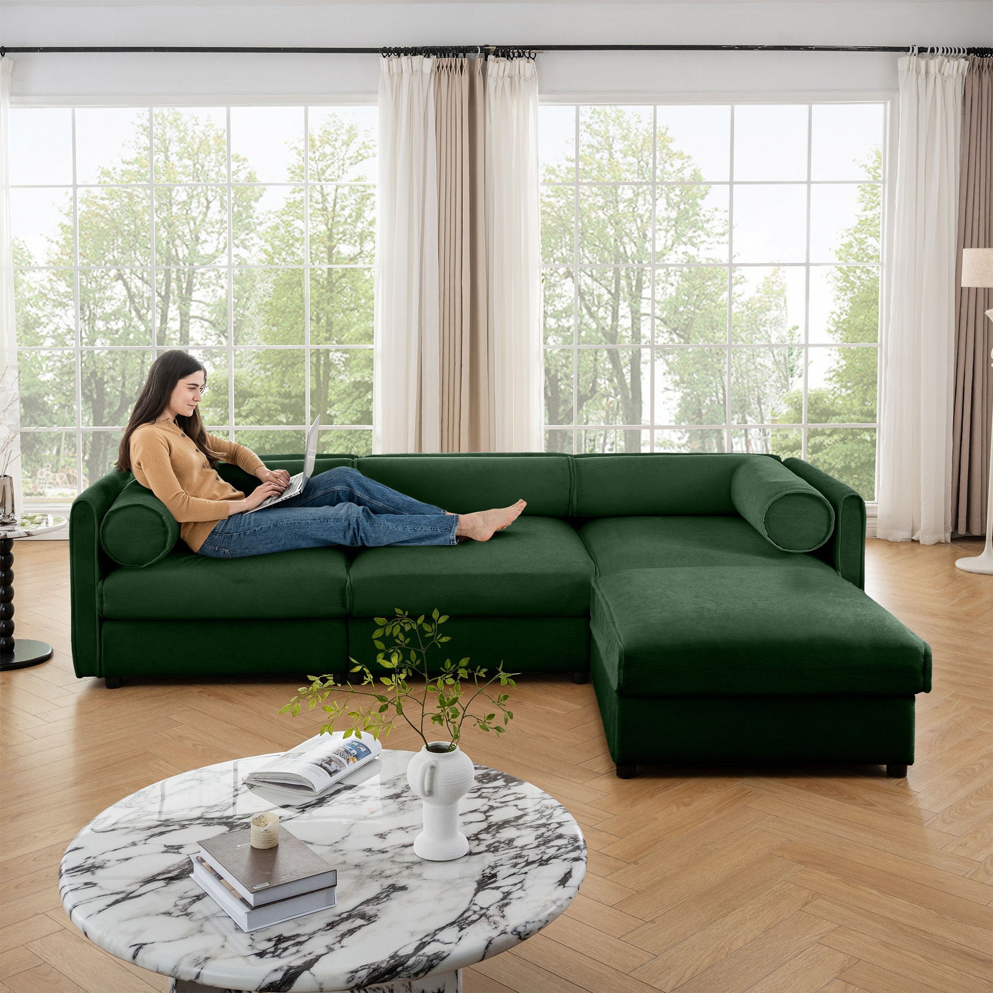 Contemporary Elegant White Chenille Sofa With Storage And Ottoman - Best Buy Furniture