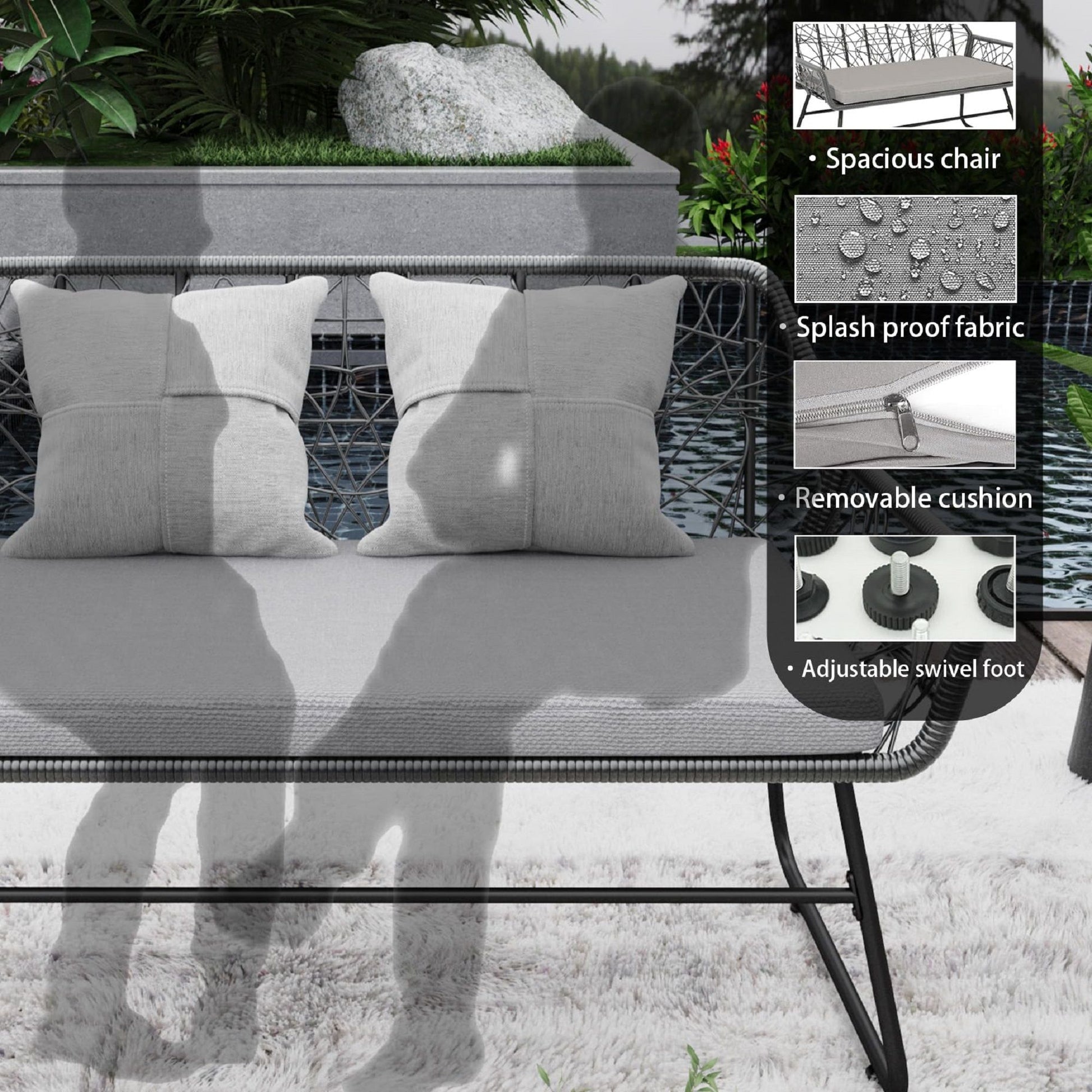 4 Piece Wicker Patio Furniture Set With Tempered Glass Table And Detachable Cushions - Best Buy Furniture