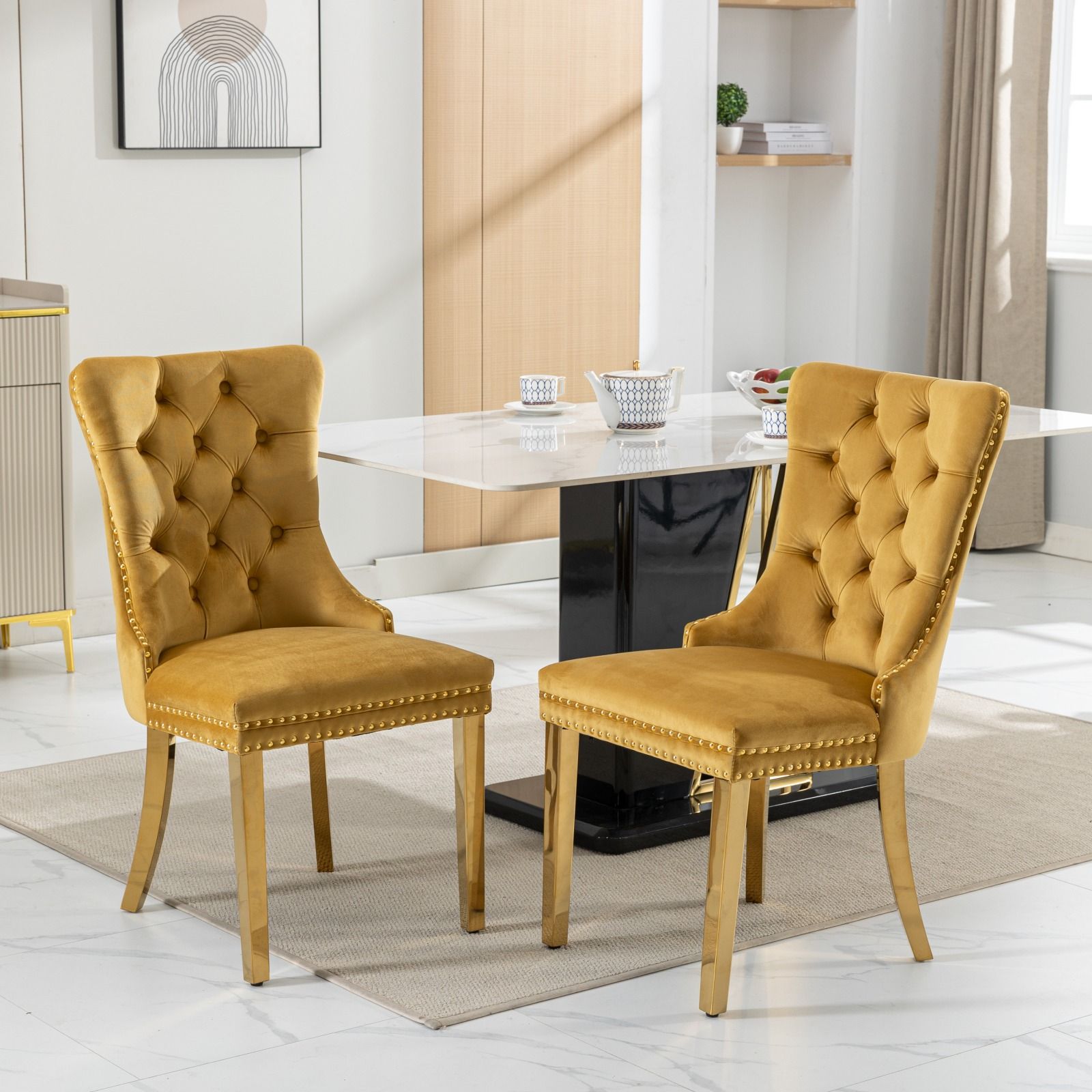 Nikki - Modern, High-End Tufted Solid Wood Contemporary Velvet Upholstered Dining Chair With Golden Stainless Steel Plating Legs, Nailhead Trim (Set of 2) - Best Buy Furniture
