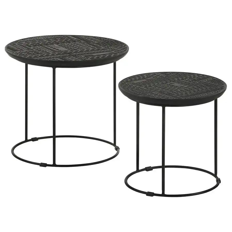 Loannis - 2 Piece Round Mango Wood Nesting Table - Matte Black - Best Buy Furniture