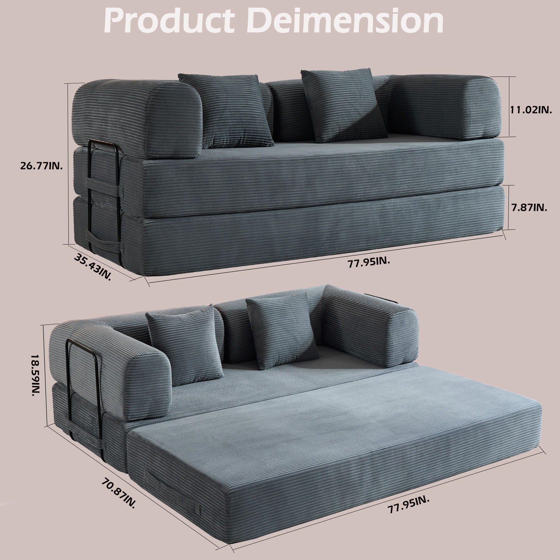 Convertible Sleeper Sofa Bed With Cylindrical Pillow, With Fixed Shape Frame - Best Buy Furniture