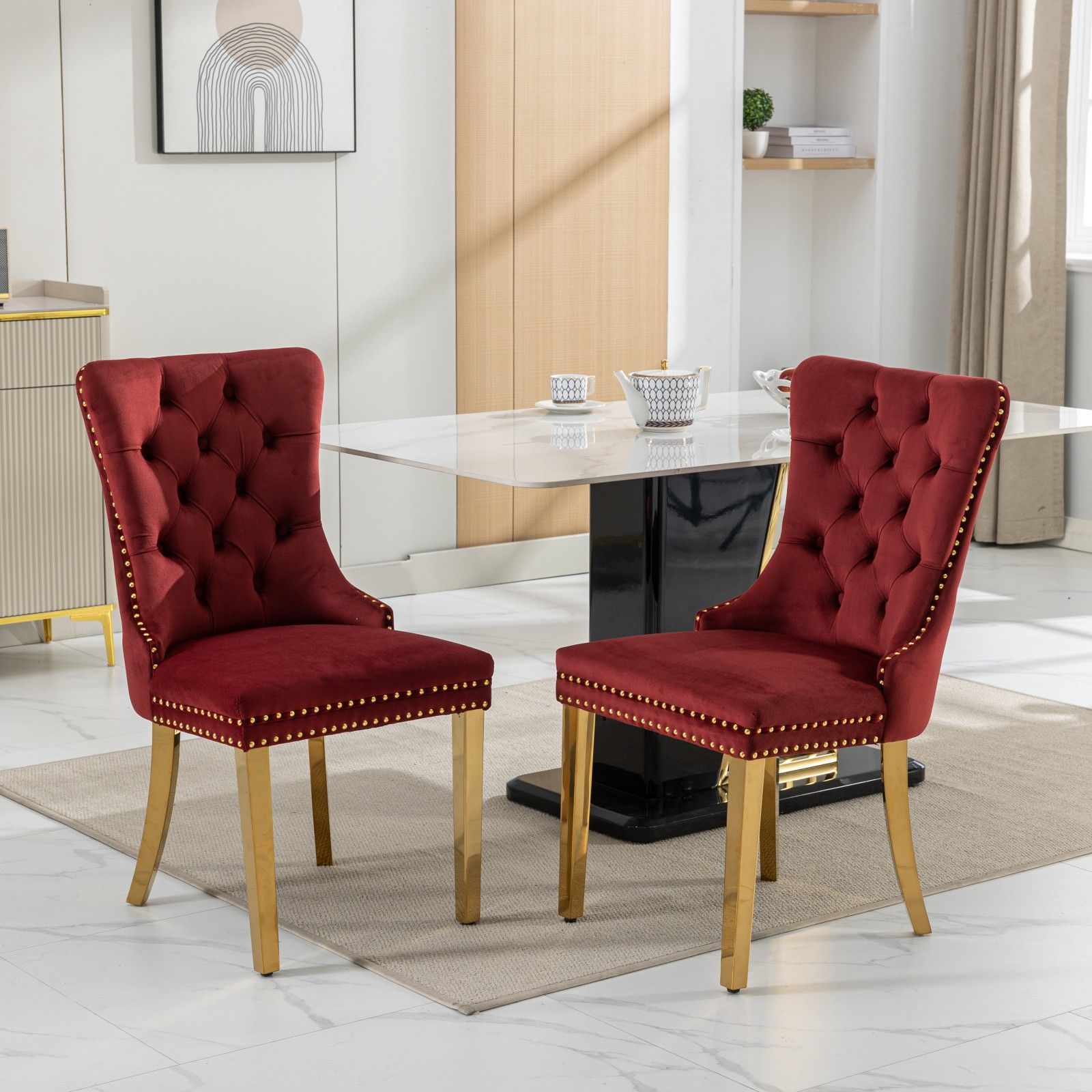 Nikki - Modern, High-End Tufted Solid Wood Contemporary Velvet Upholstered Dining Chair With Golden Stainless Steel Plating Legs, Nailhead Trim (Set of 2) - Best Buy Furniture