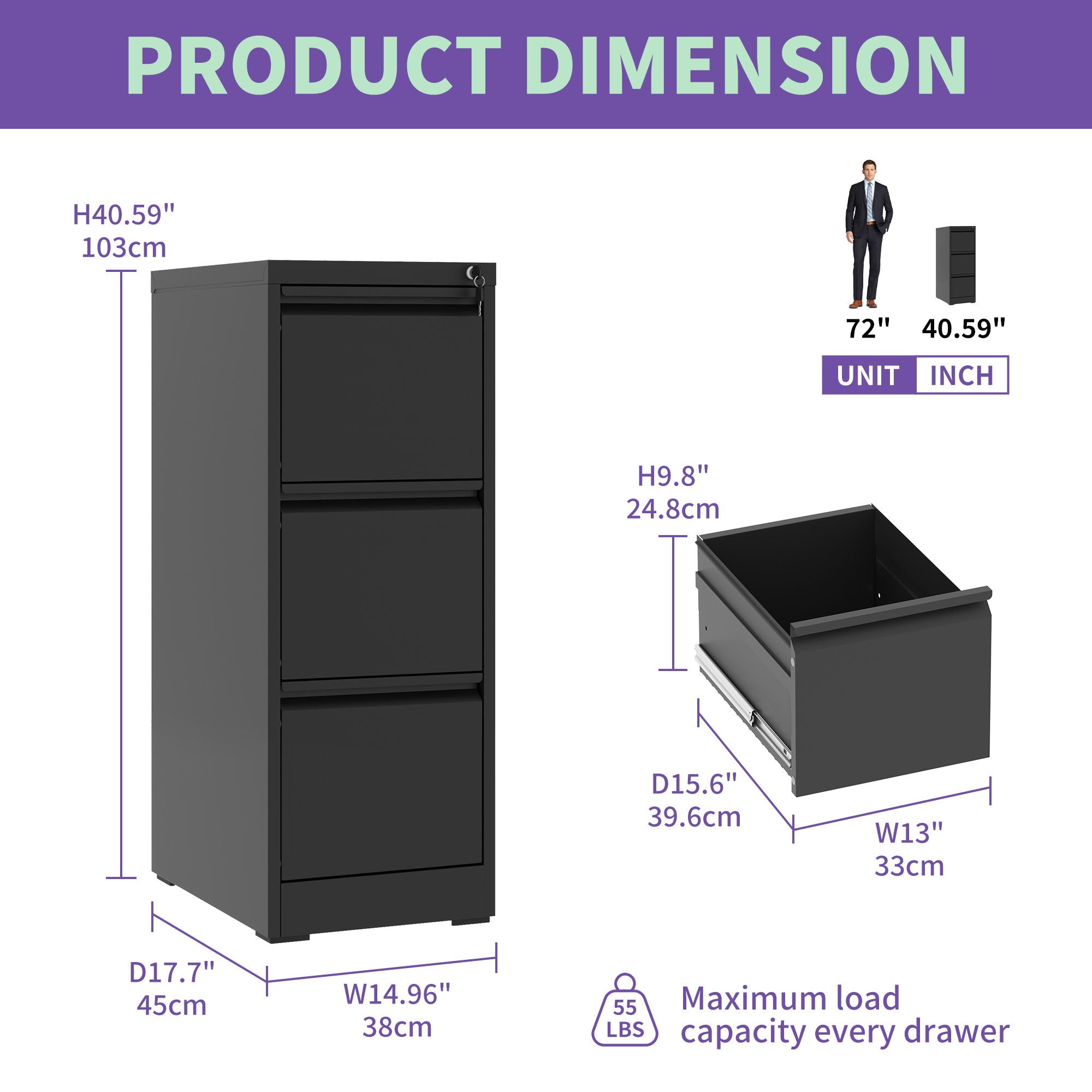 Steel Drawer Vertical File Cabinet With Lock For A4 Legal / Letter Size - Best Buy Furniture