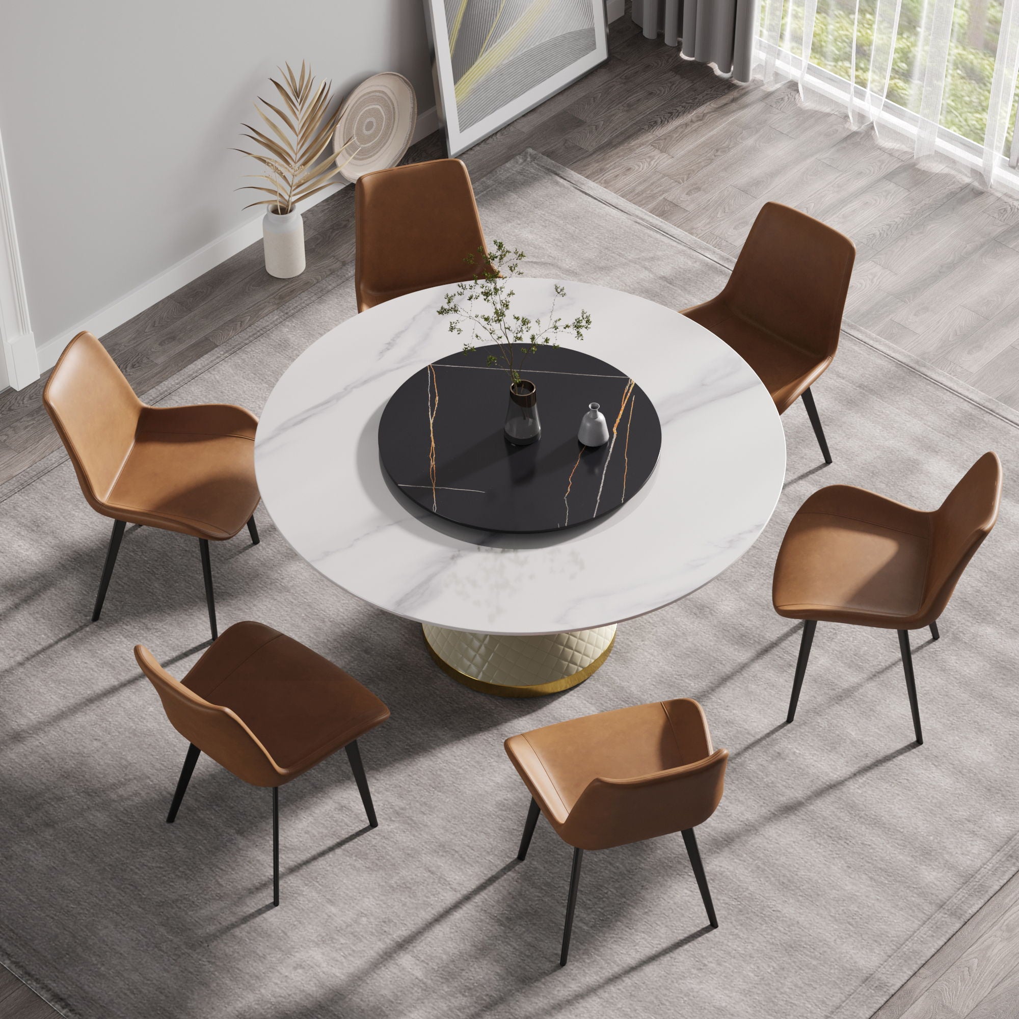 Modern Artificial Stone Round Carbon Steel Base Dining Table, Artificial Stone Turntable - Best Buy Furniture