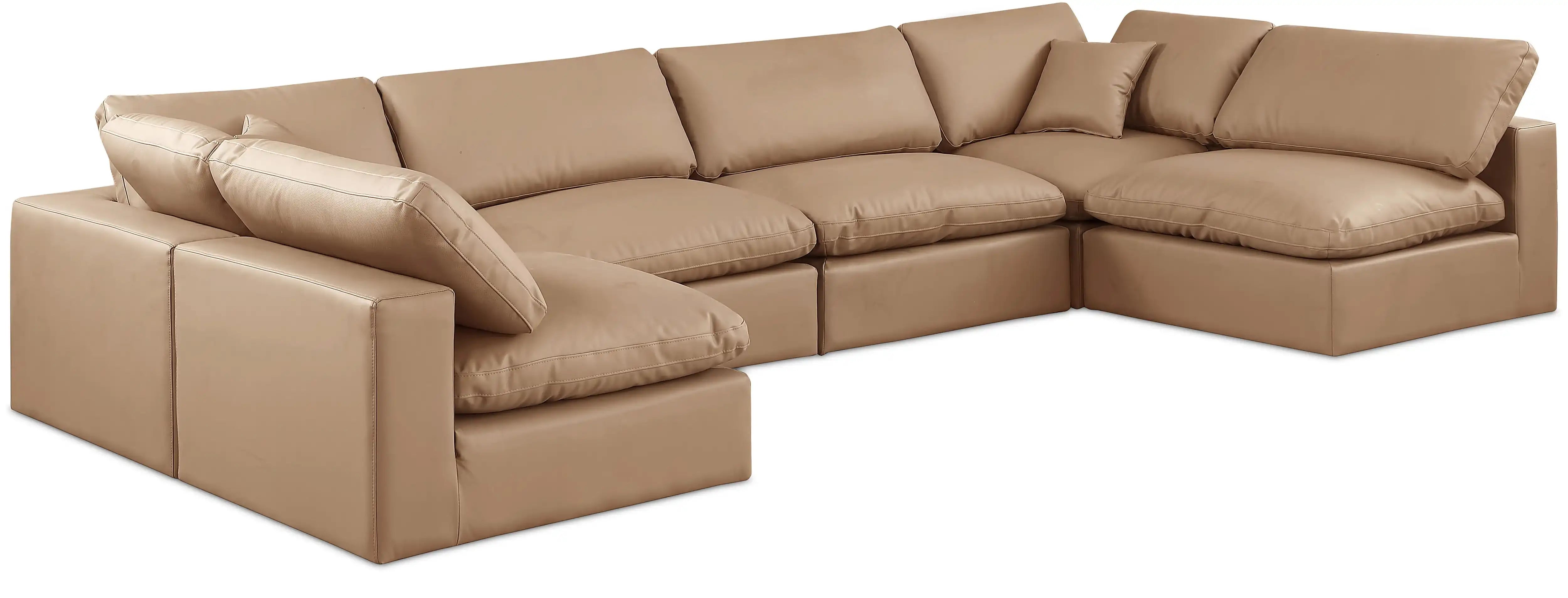 Comfy - 6 Piece Faux Leather Modular Armless Sectional - Tan - Best Buy Furniture