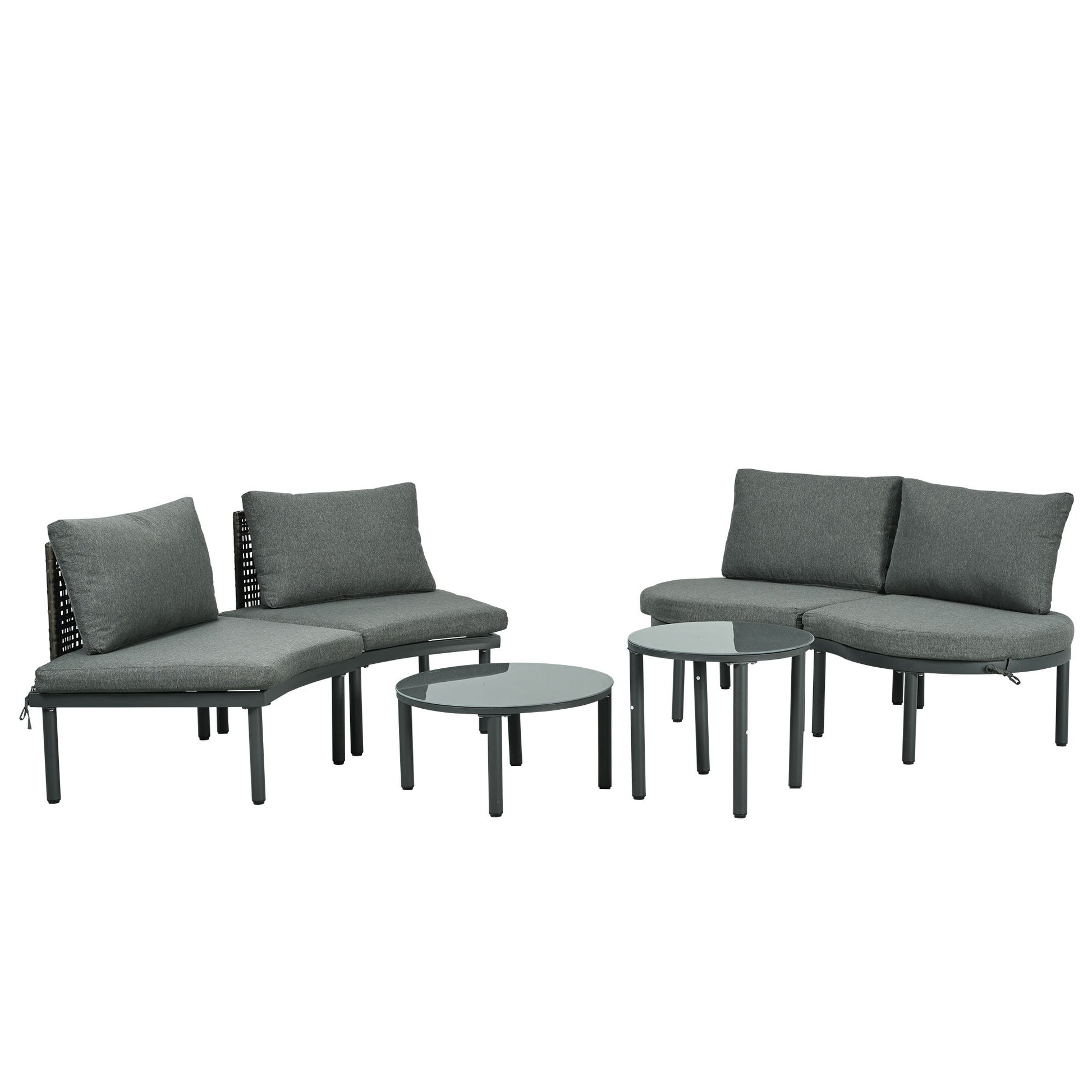 6 Piece Patio Set, Half Moon Outdoor Sectional Sofa With 2 High Low Coffee Tables, 4 Pillows & Cushions - Best Buy Furniture