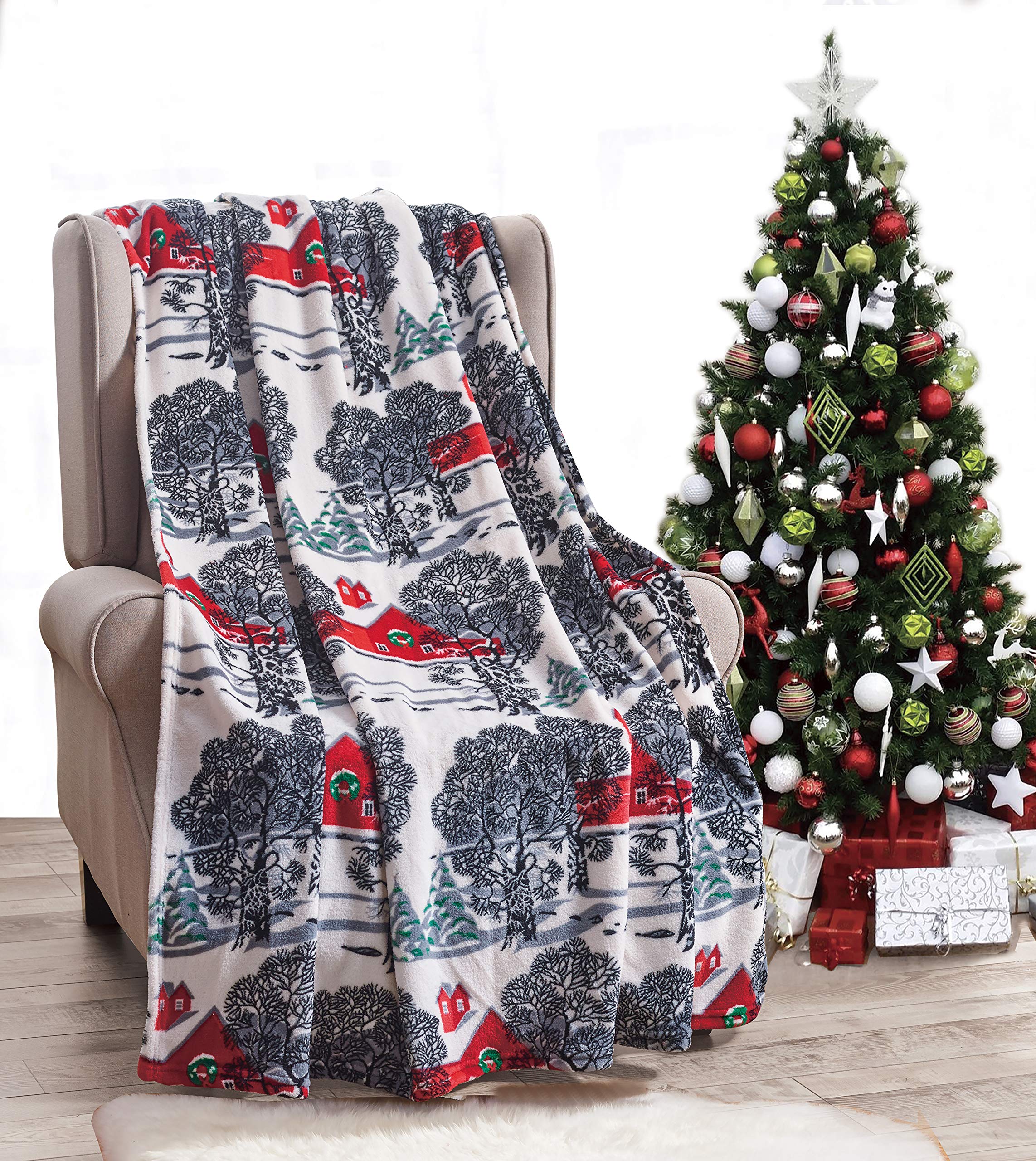 Decor&More Festive Holiday Microplush Throw Blanket (50" x 60") - Forest Friends - Best Buy Furniture