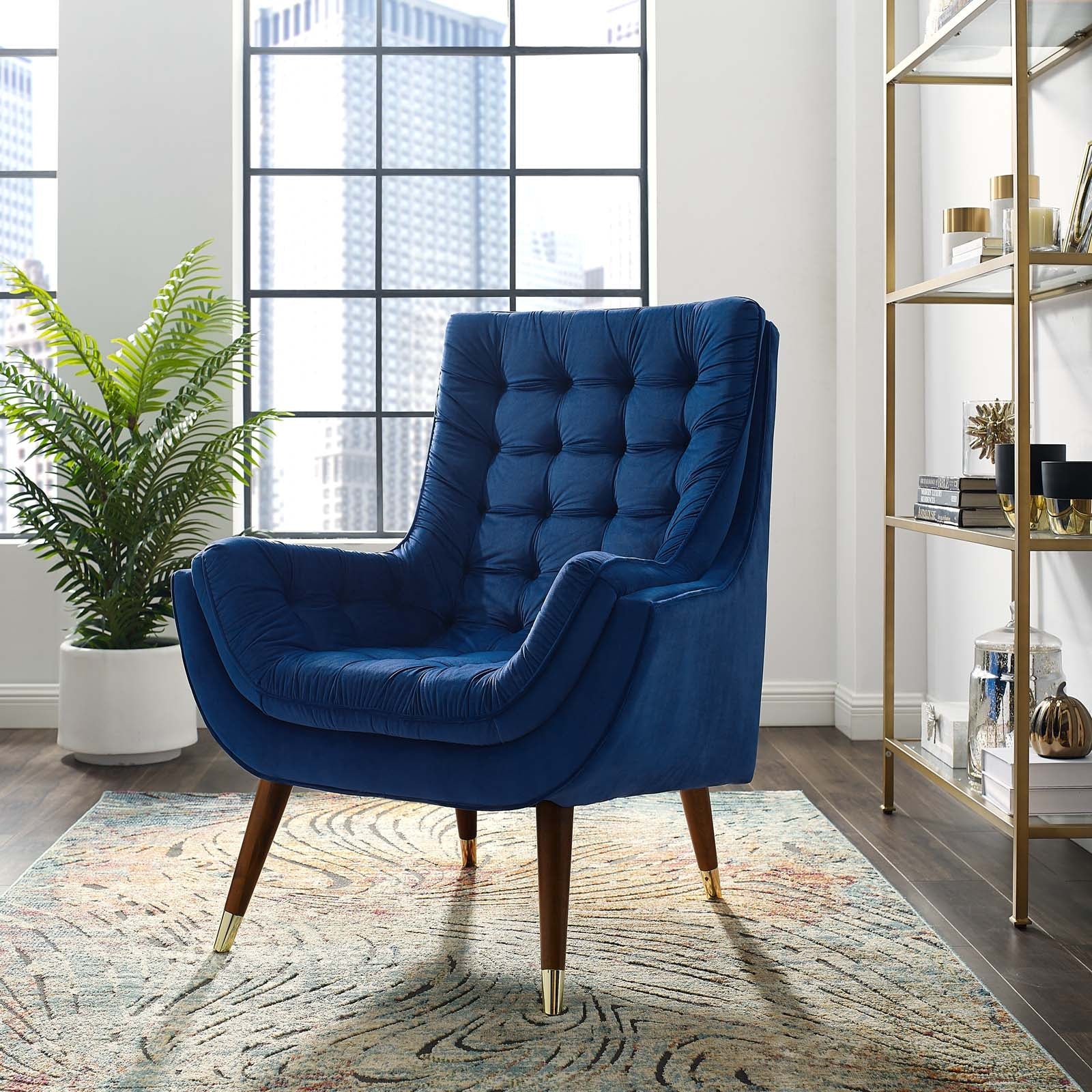 Suggest Button Tufted Performance Velvet Lounge Chair - Best Buy Furniture
