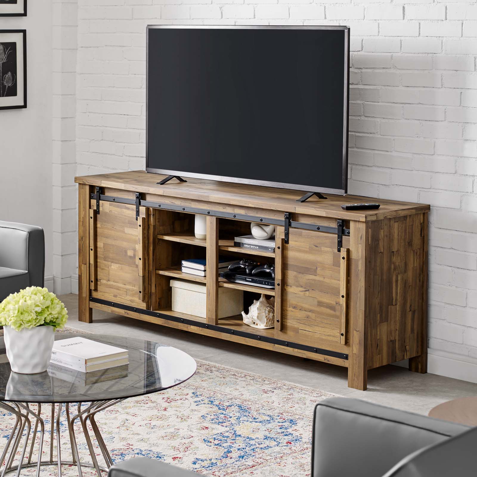 Cheshire 71" Rustic Sliding Door TV Stand - Best Buy Furniture