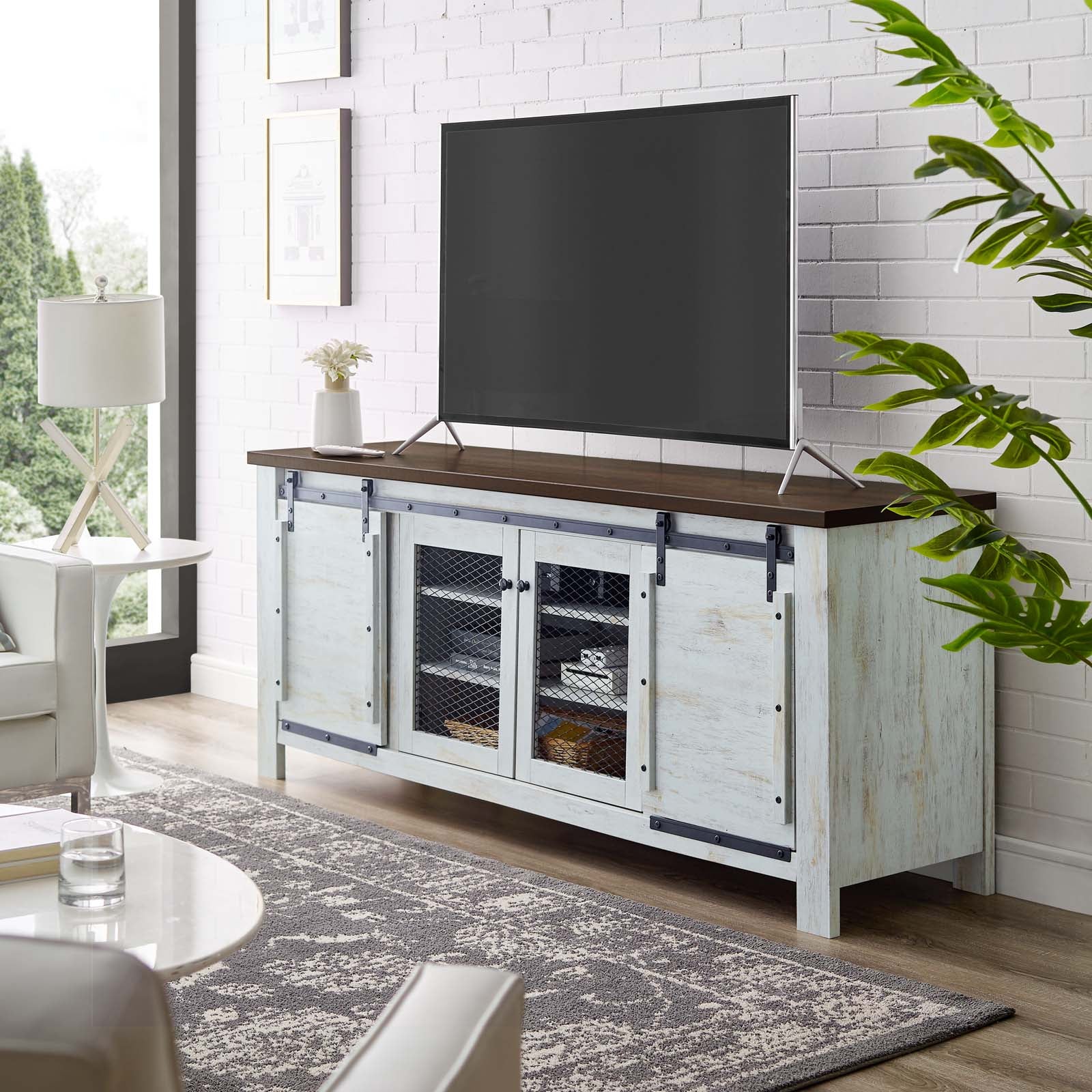 Bennington 71" Rustic Sliding Door TV Stand - Best Buy Furniture