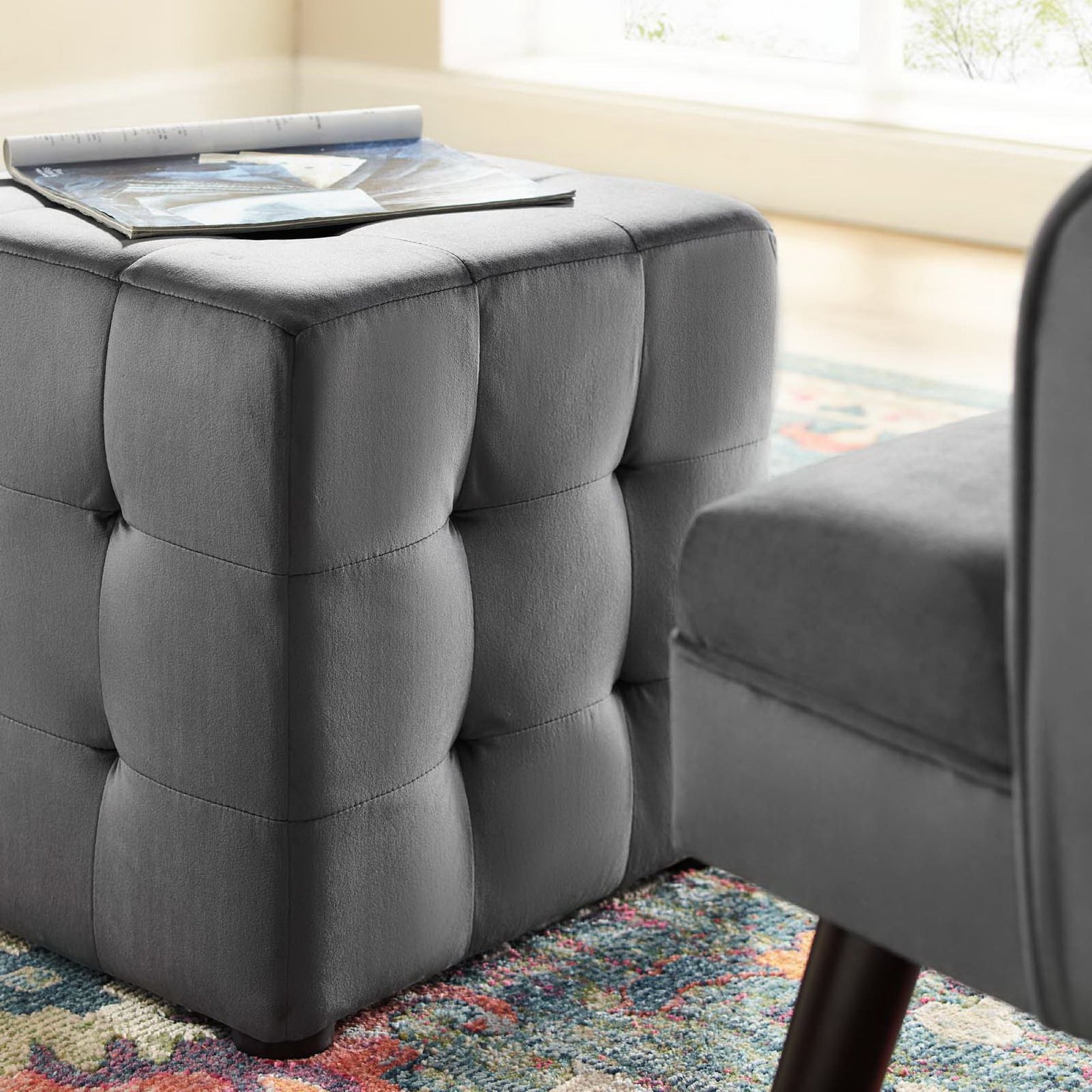 Contour Tufted Cube Performance Velvet Ottoman by Modway - Best Buy Furniture