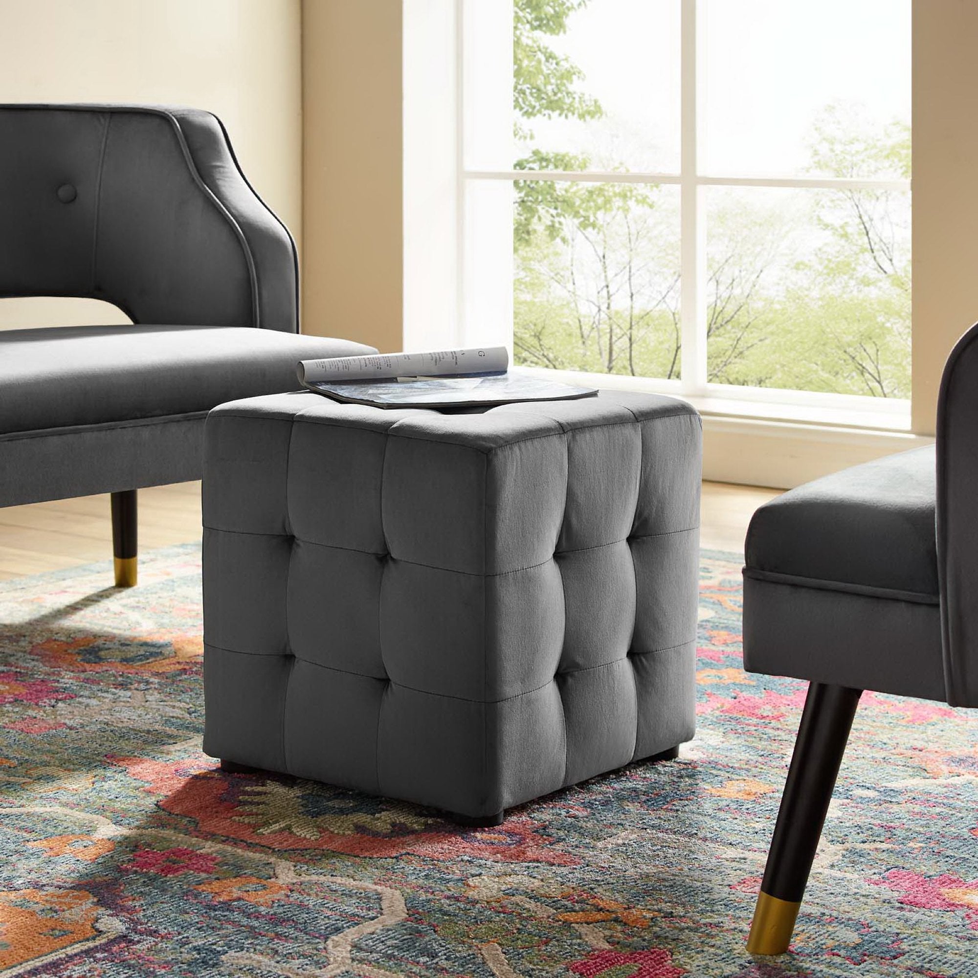 Contour Tufted Cube Performance Velvet Ottoman by Modway - Best Buy Furniture