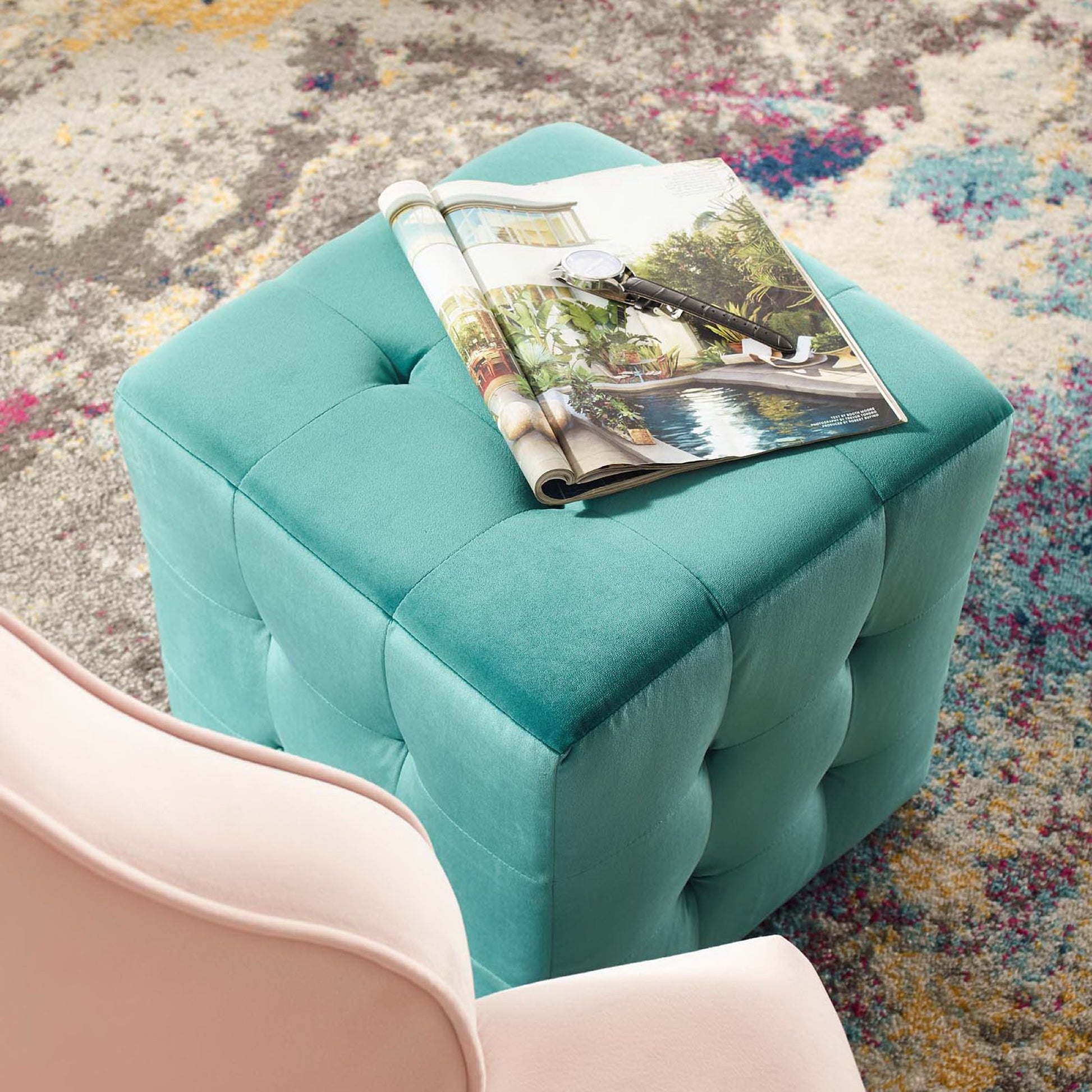 Contour Tufted Cube Performance Velvet Ottoman by Modway - Best Buy Furniture