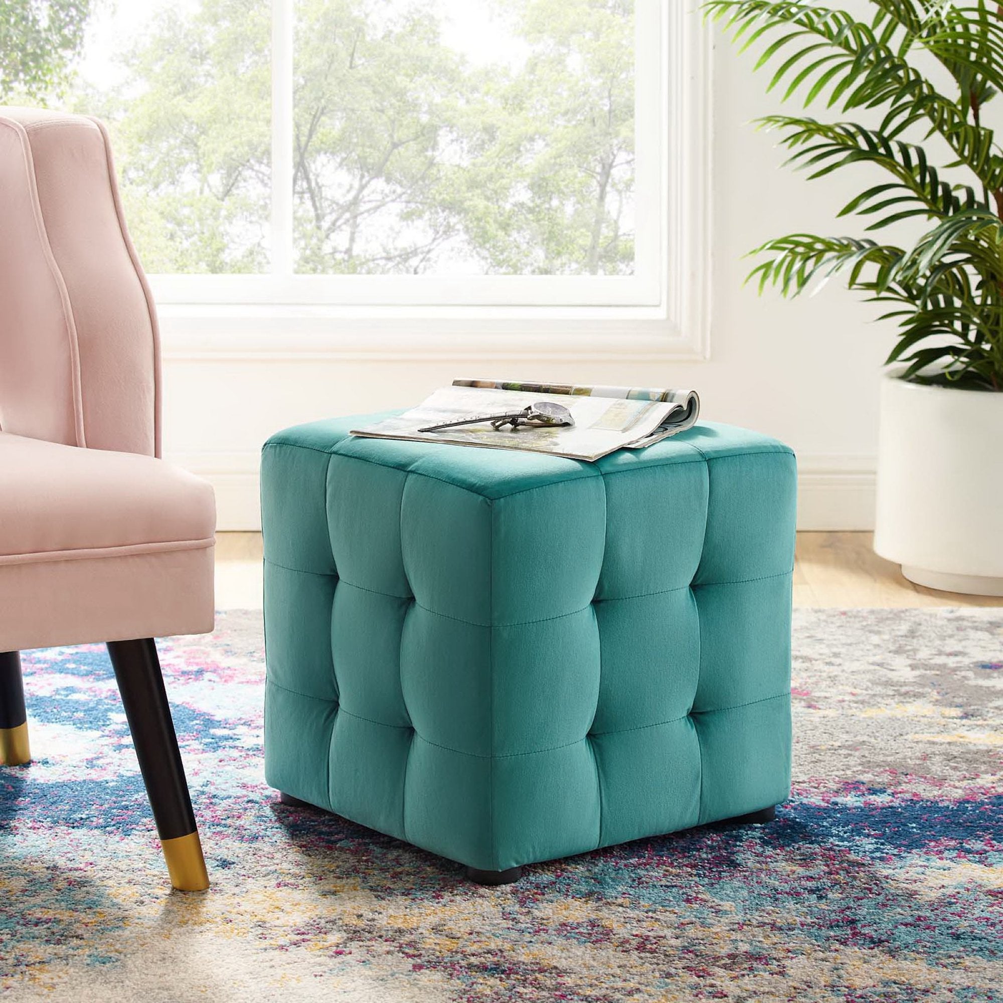 Contour Tufted Cube Performance Velvet Ottoman by Modway - Best Buy Furniture