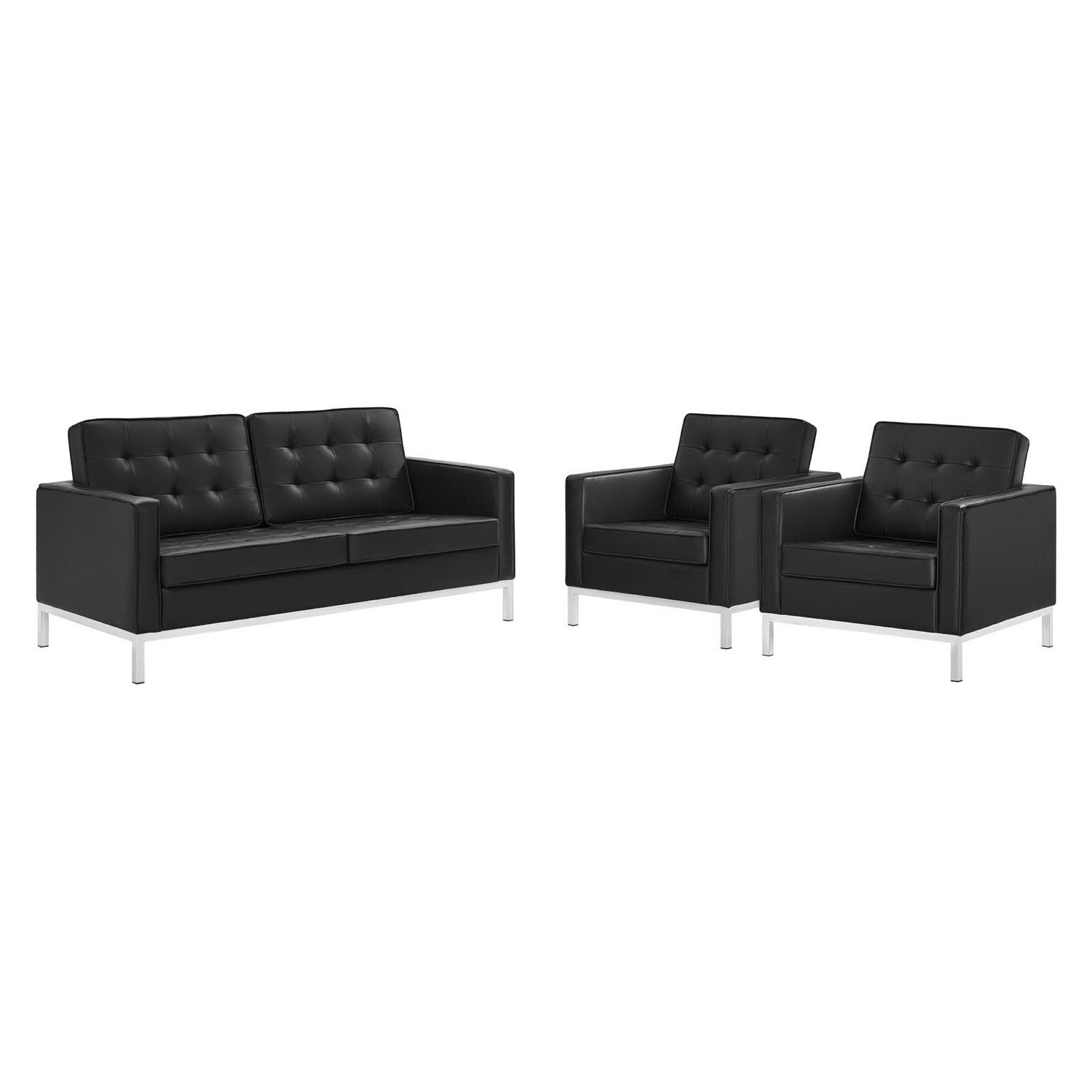 Loft 3 Piece Tufted Upholstered Faux Leather Set by Modway - Best Buy Furniture