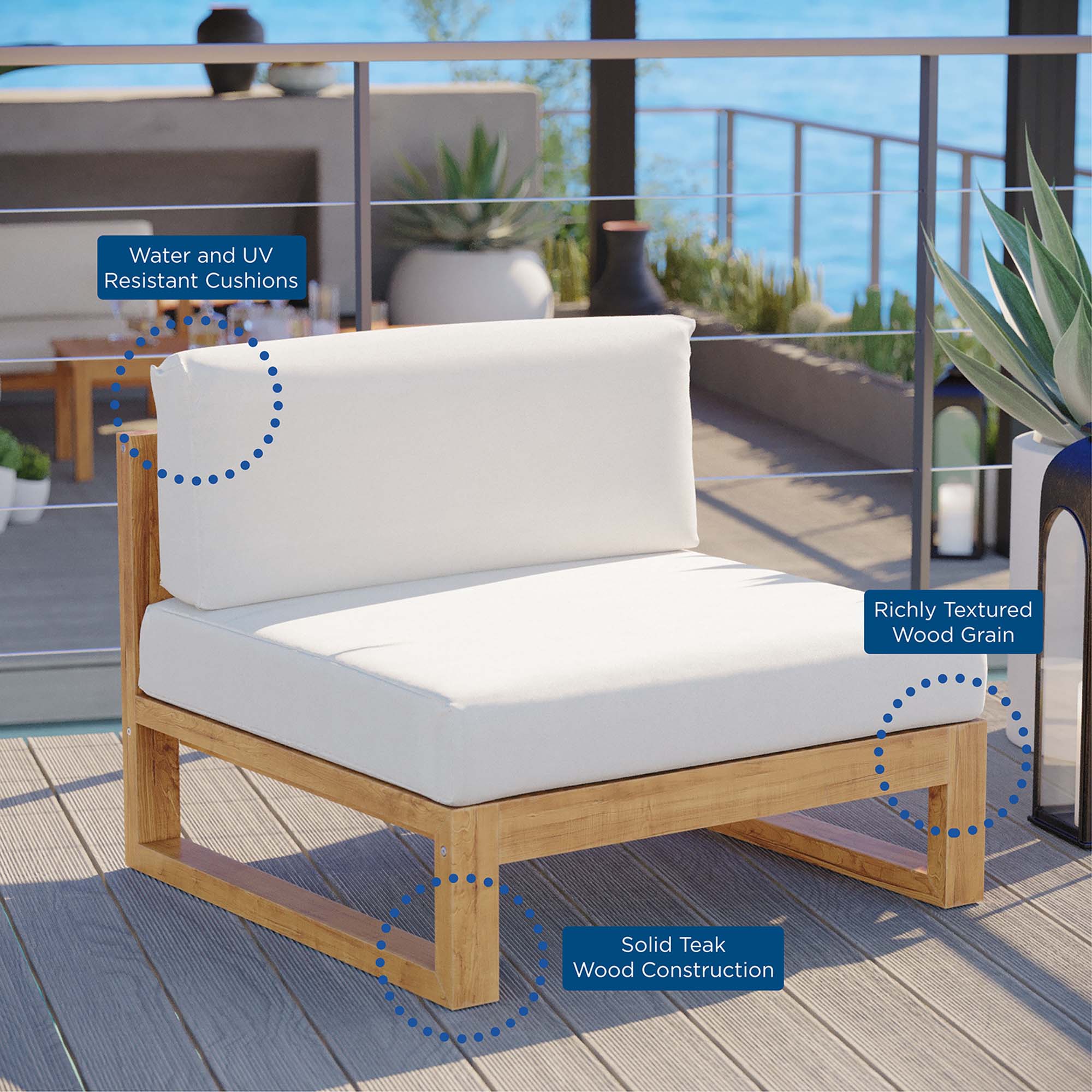 Upland Outdoor Patio Teak Wood Armless Chair by Modway - Best Buy Furniture