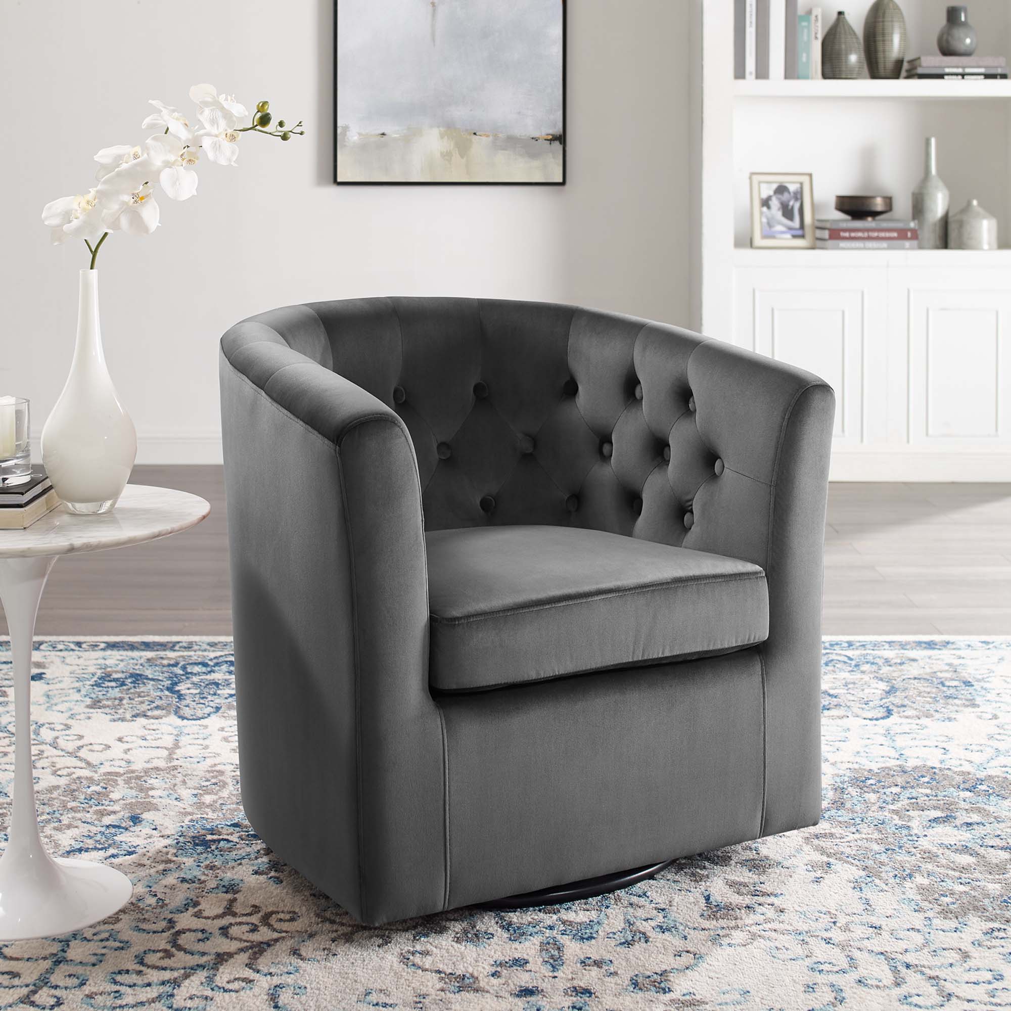 Prospect Tufted Performance Velvet Swivel Armchair - Best Buy Furniture