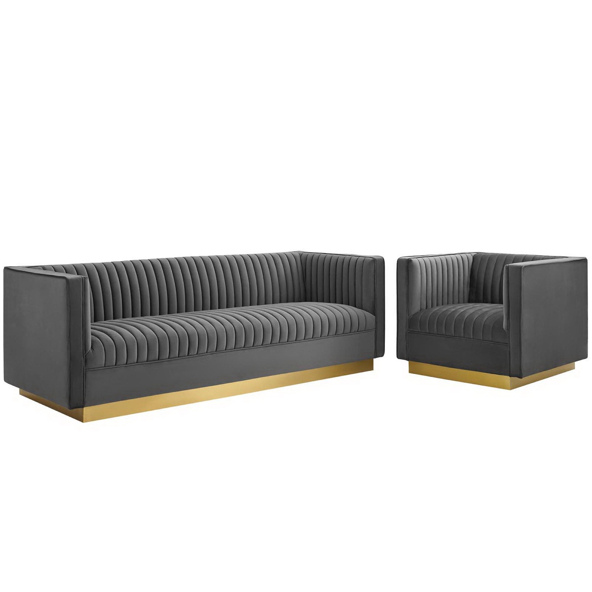 Sanguine Vertical Channel Tufted Upholstered Performance Velvet Sofa and Armchair Set by Modway - Best Buy Furniture