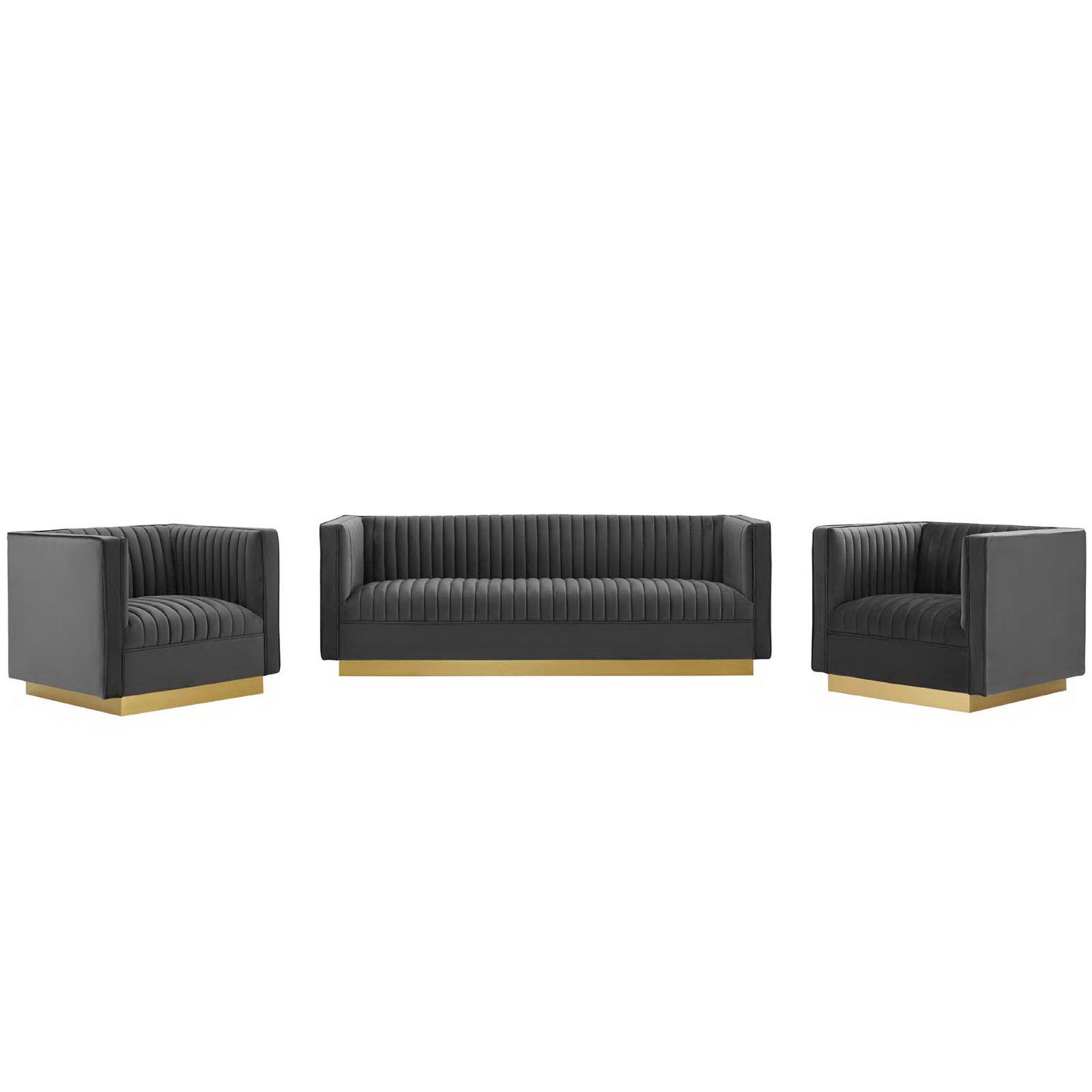 Sanguine 3 Piece Vertical Channel Tufted Upholstered Performance Velvet Set by Modway - Best Buy Furniture