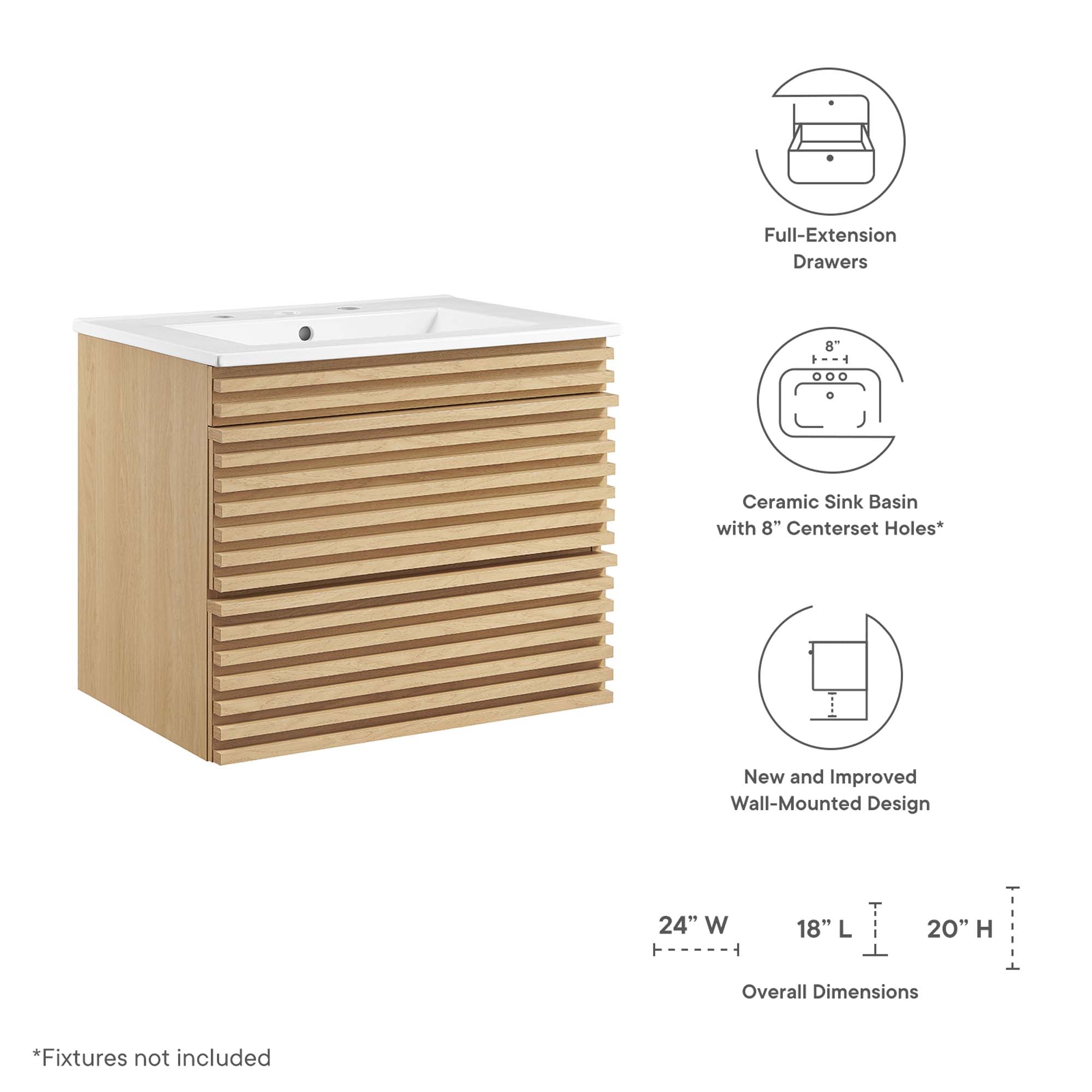 Render 24" Wall-Mount Bathroom Vanity by Modway - Best Buy Furniture