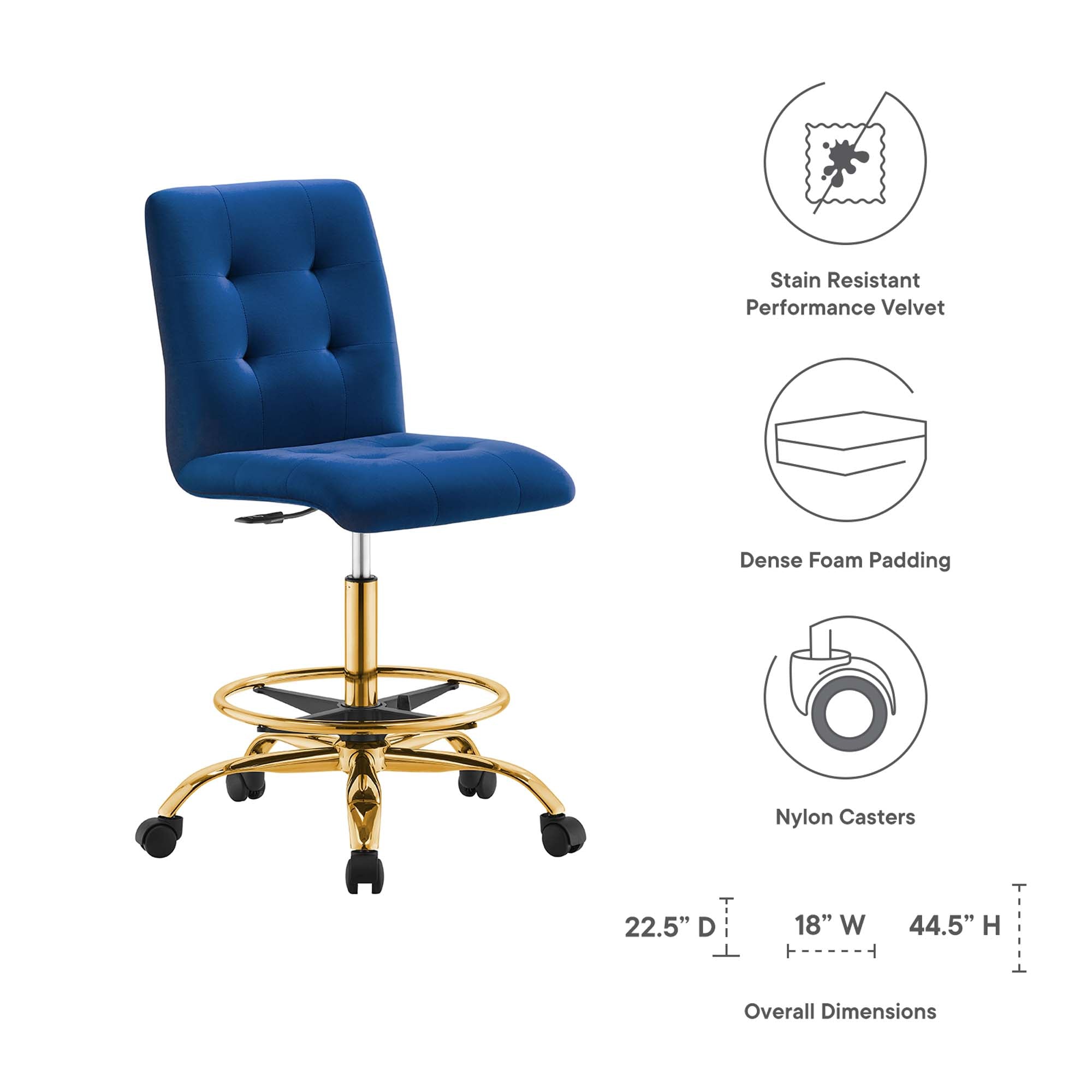 Prim Armless Performance Velvet Drafting Chair by Modway - Best Buy Furniture