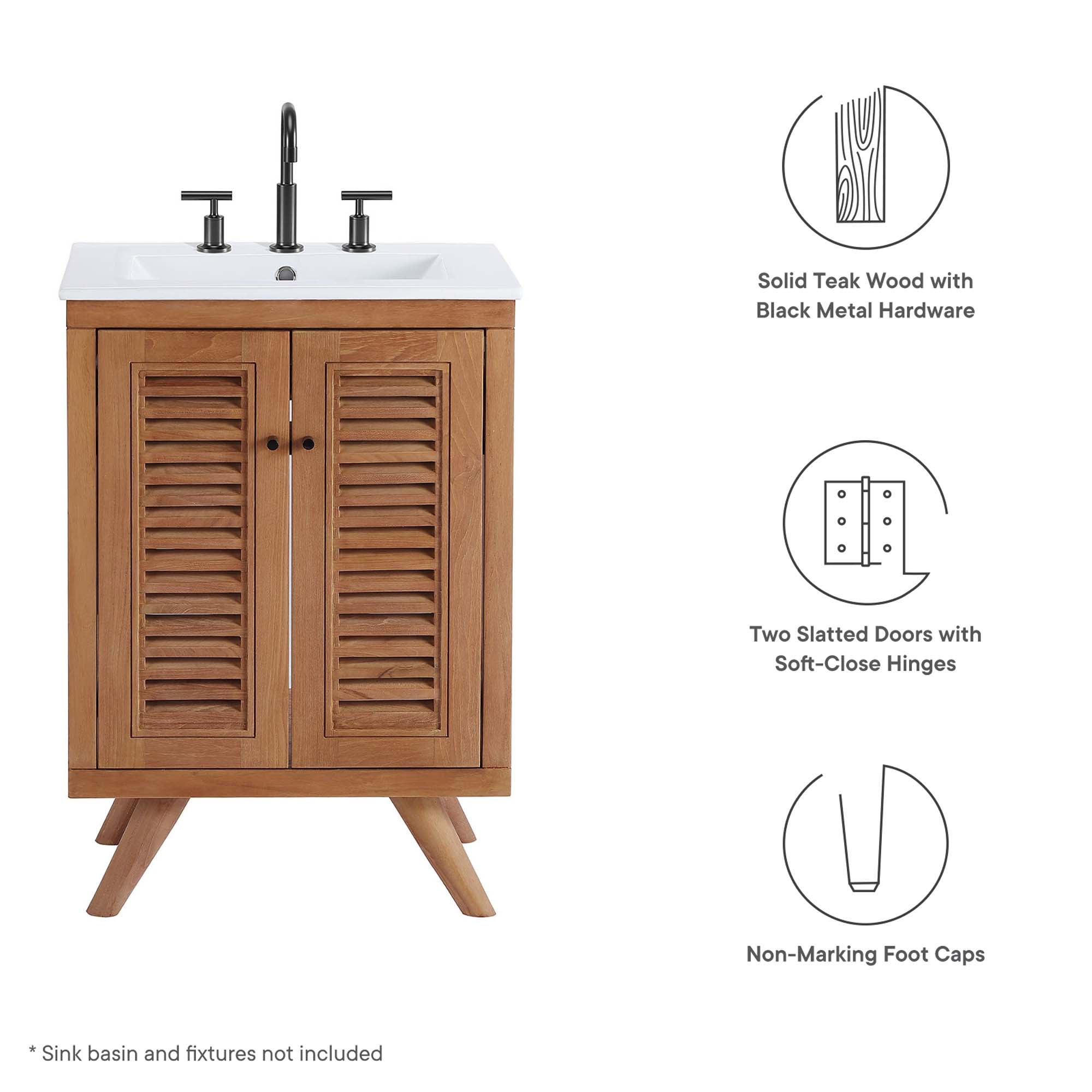 Birdie 24" Teak Wood Bathroom Vanity Cabinet (Sink Basin Not Included) by Modway - Best Buy Furniture