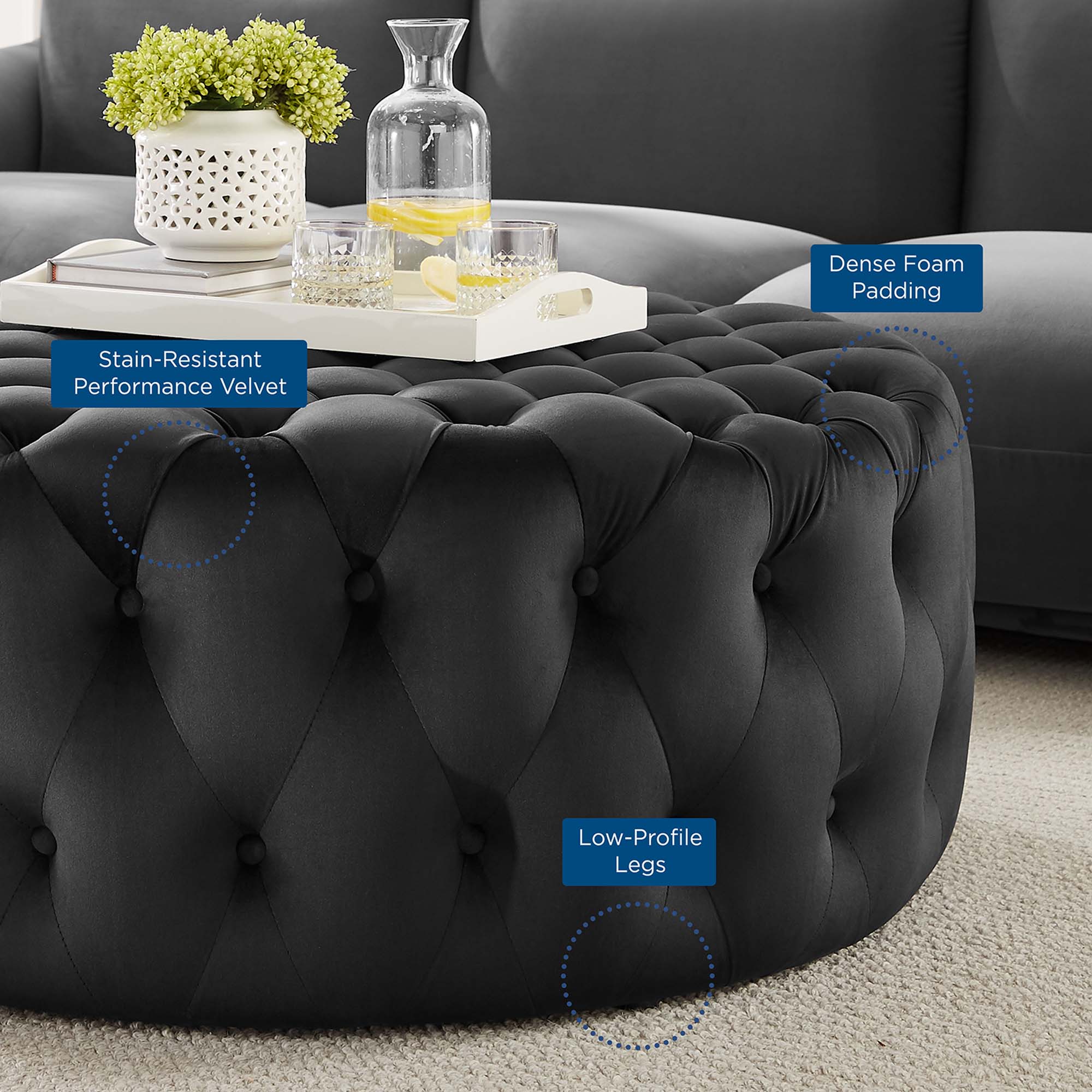 Amour Tufted Button Large Round Performance Velvet Ottoman by Modway - Best Buy Furniture