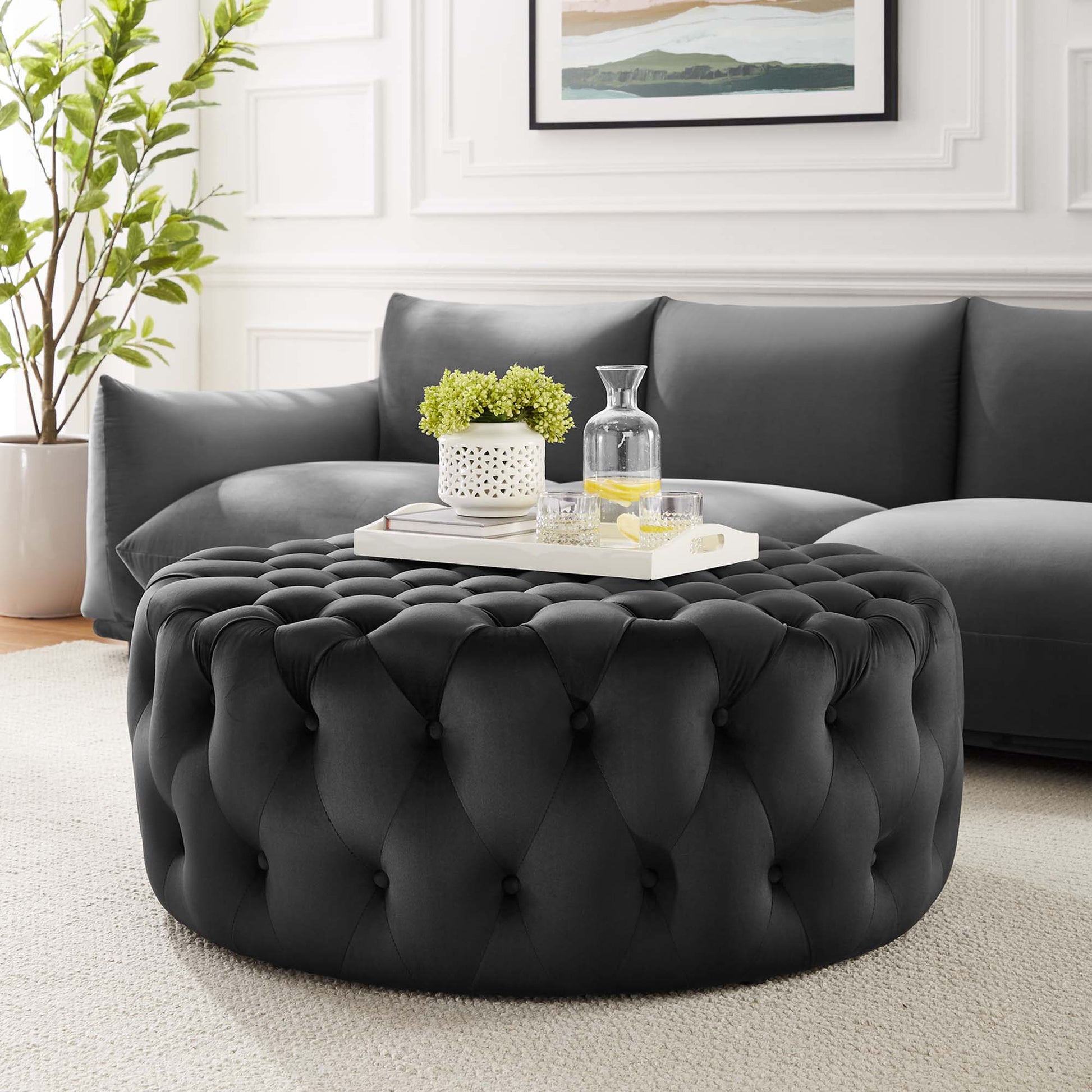 Amour Tufted Button Large Round Performance Velvet Ottoman by Modway - Best Buy Furniture