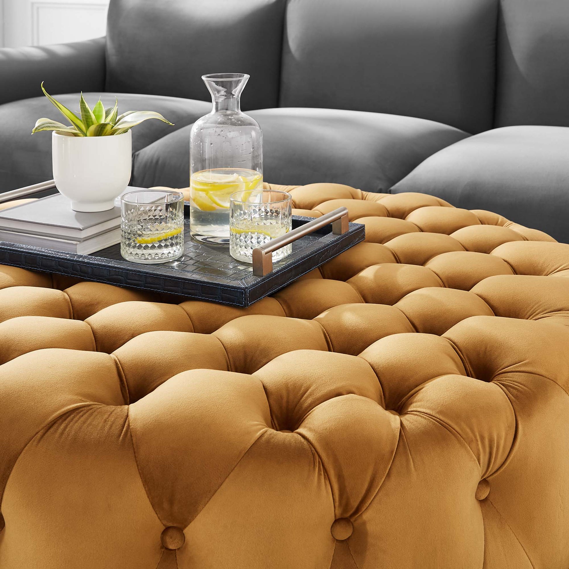 Amour Tufted Button Large Round Performance Velvet Ottoman by Modway - Best Buy Furniture