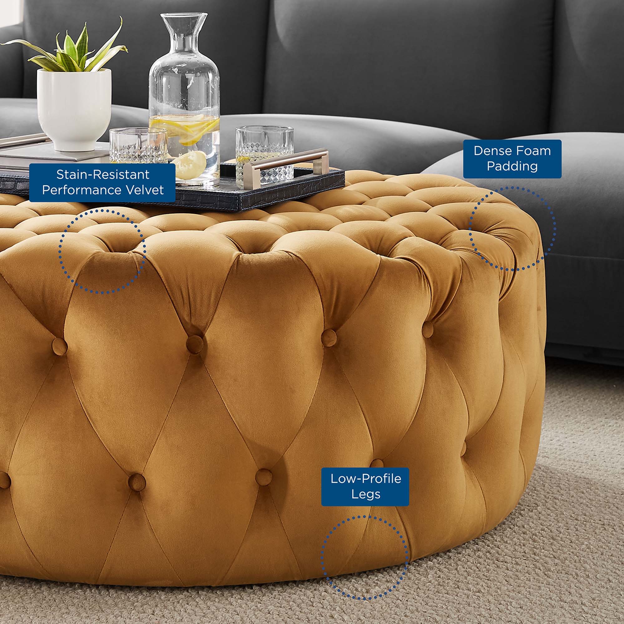 Amour Tufted Button Large Round Performance Velvet Ottoman by Modway - Best Buy Furniture