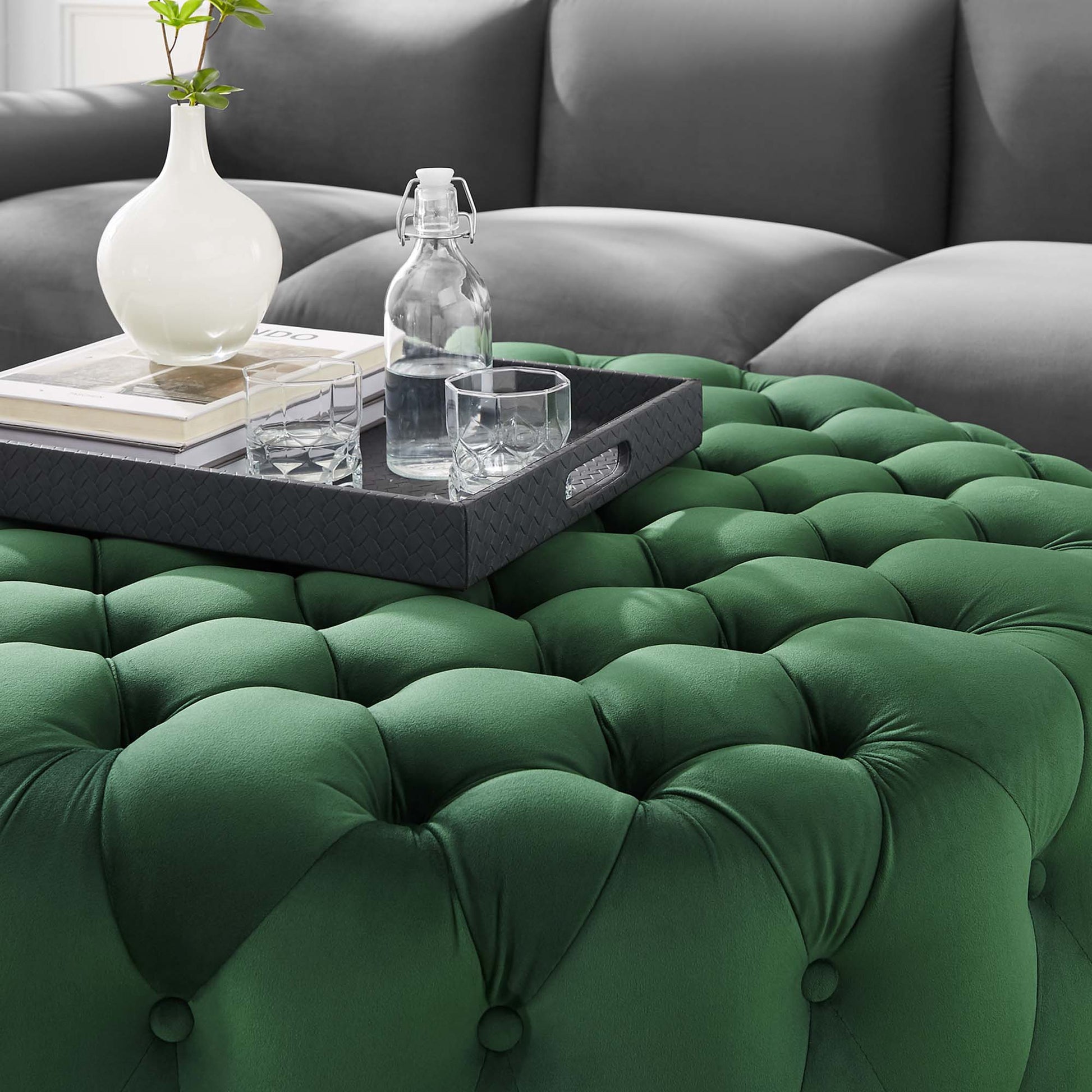 Amour Tufted Button Large Round Performance Velvet Ottoman by Modway - Best Buy Furniture