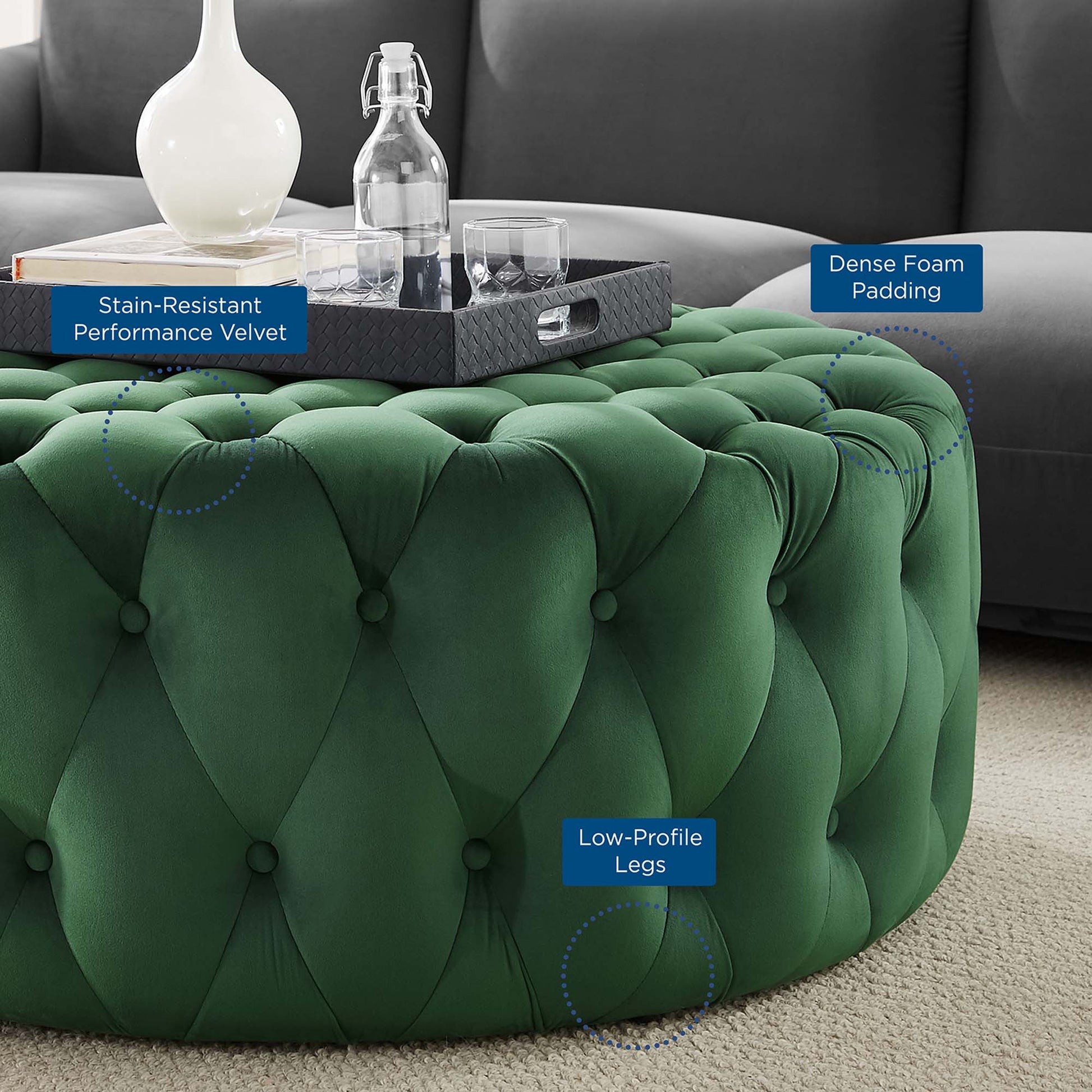 Amour Tufted Button Large Round Performance Velvet Ottoman by Modway - Best Buy Furniture