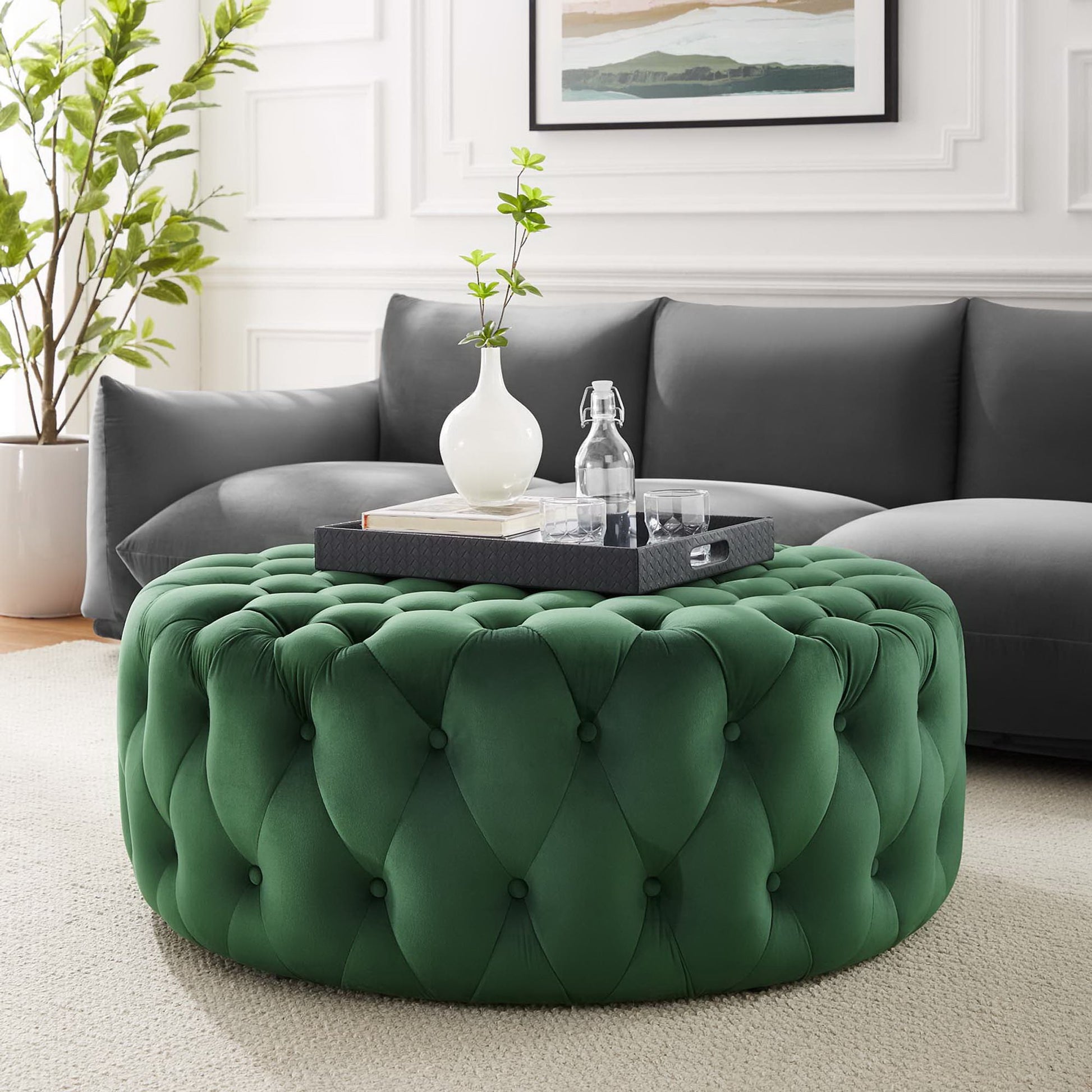 Amour Tufted Button Large Round Performance Velvet Ottoman by Modway - Best Buy Furniture