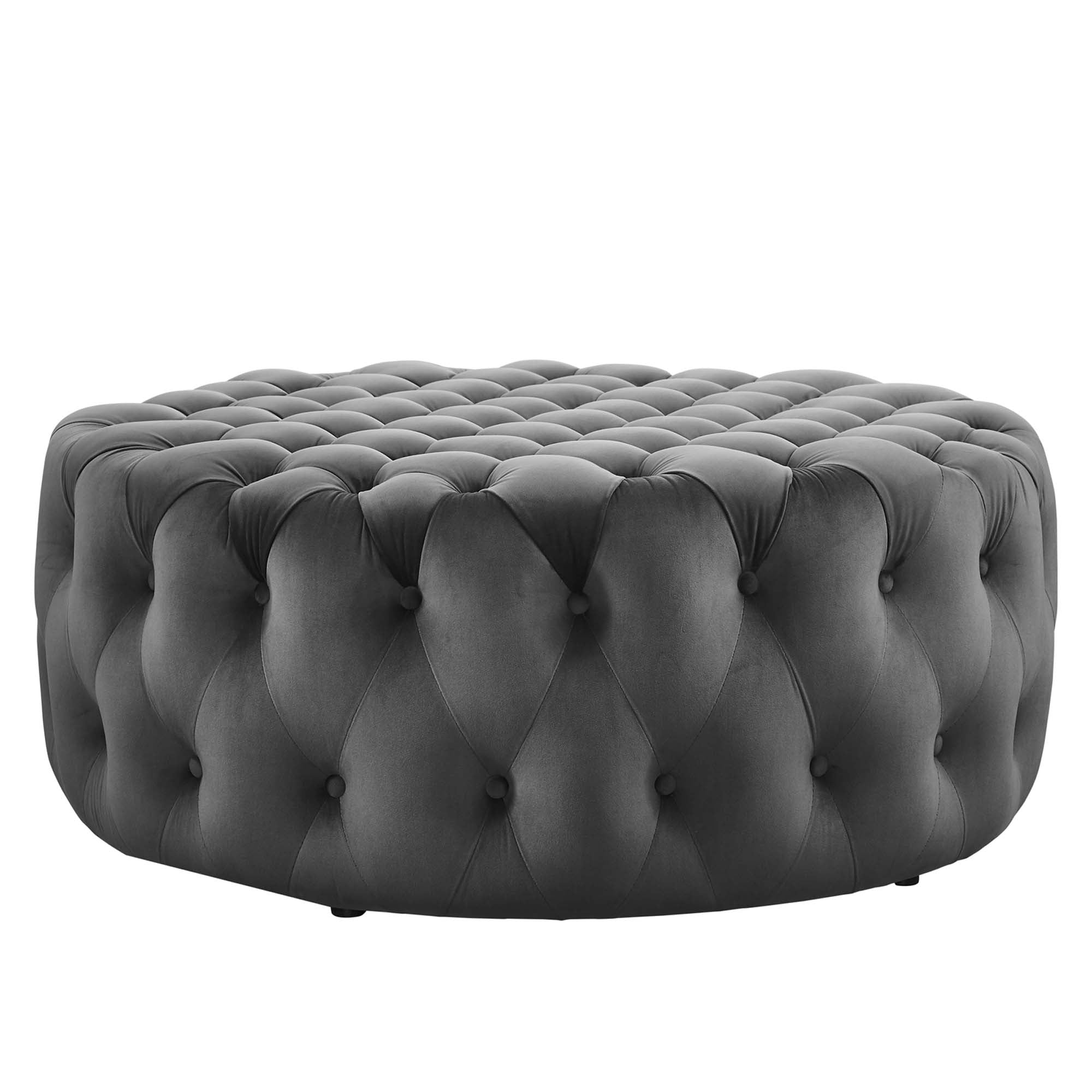 Amour Tufted Button Large Round Performance Velvet Ottoman by Modway - Best Buy Furniture
