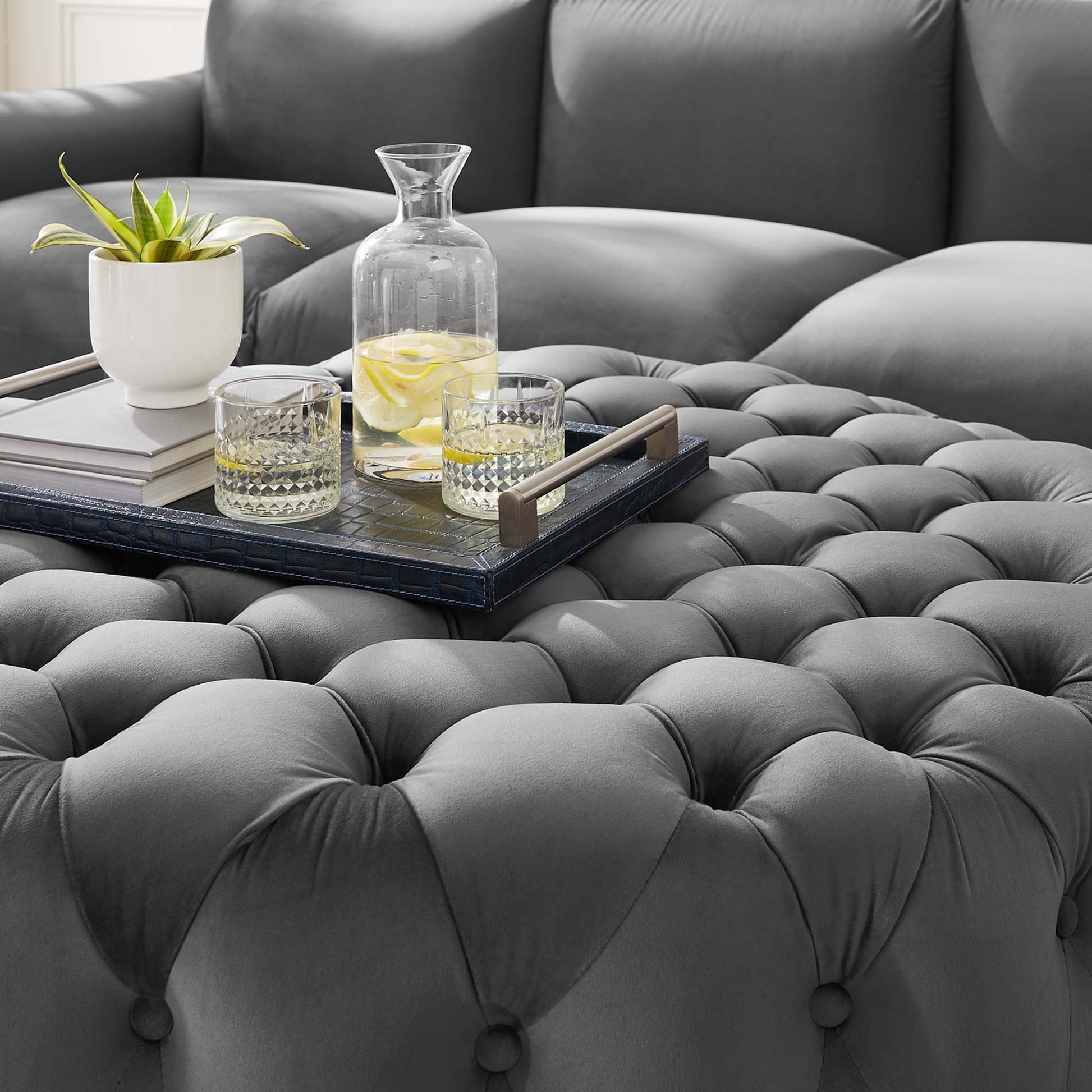 Amour Tufted Button Large Round Performance Velvet Ottoman by Modway - Best Buy Furniture