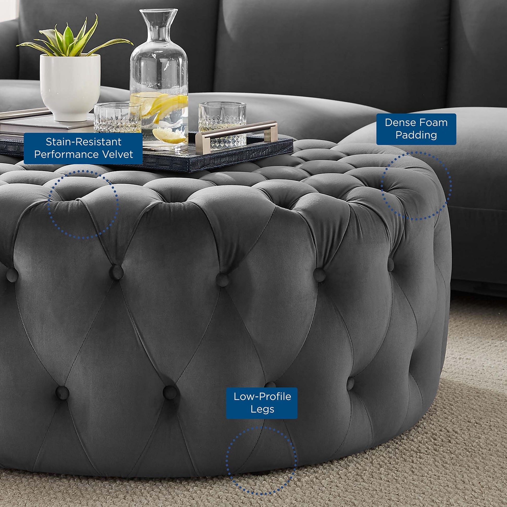 Amour Tufted Button Large Round Performance Velvet Ottoman by Modway - Best Buy Furniture